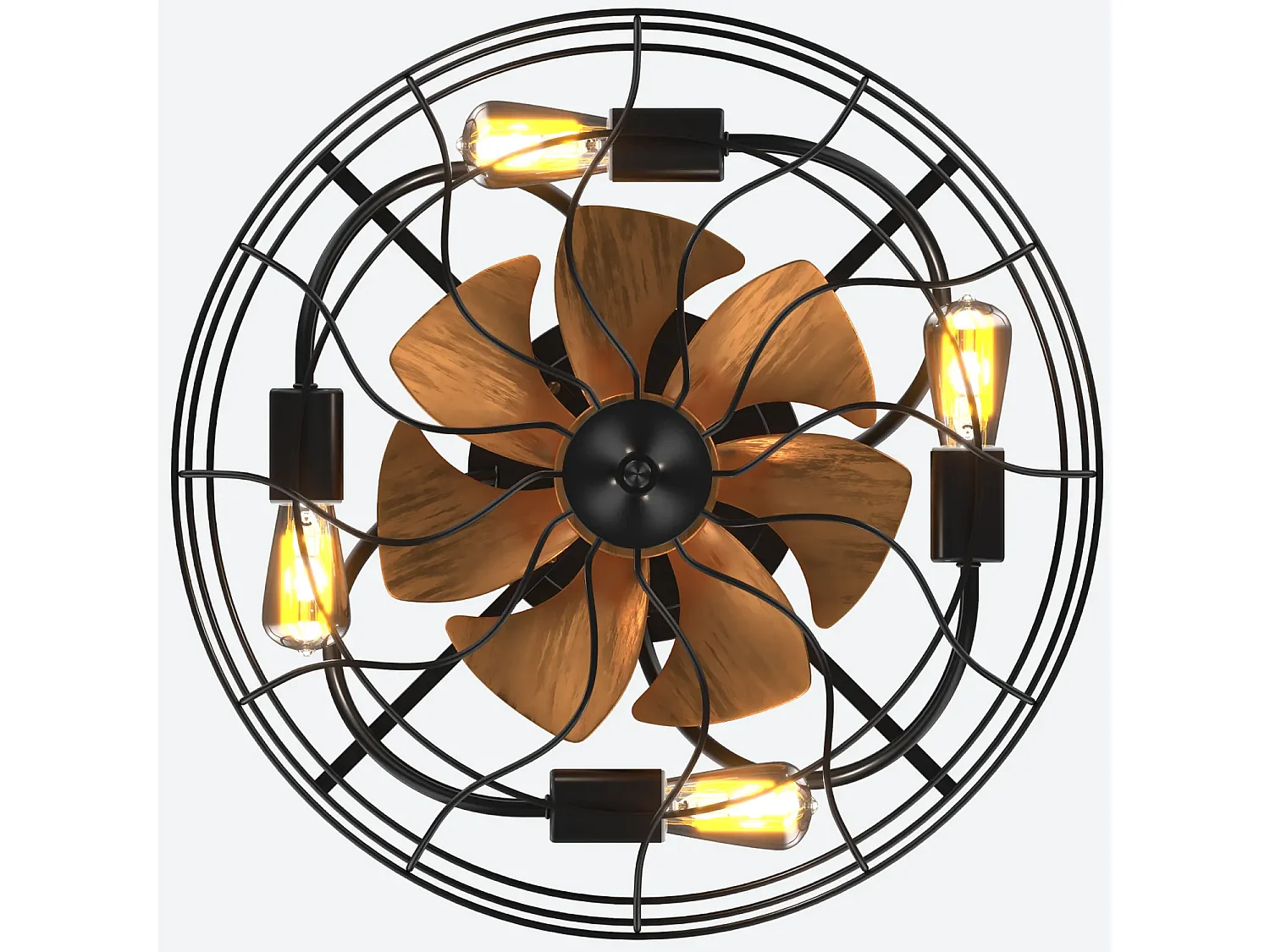 Ventilateur de plafond 50.8cm 7 pales avec 4 lampes et télécommande, Moteur DC réversible, noir et marron