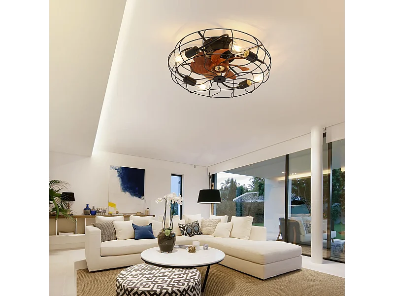 Ventilador de teto de 7 pás de 50,8 cm com 4 luzes e controle remoto, motor DC reversível, preto e marrom