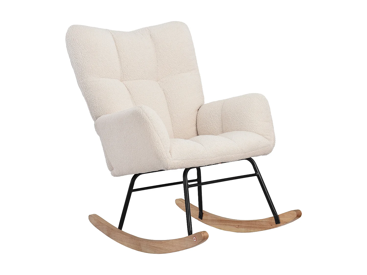 Fauteuil à bascule, en velours, avec structure en métal et base en bois, style rétro, rembourré, pour salon, Beige