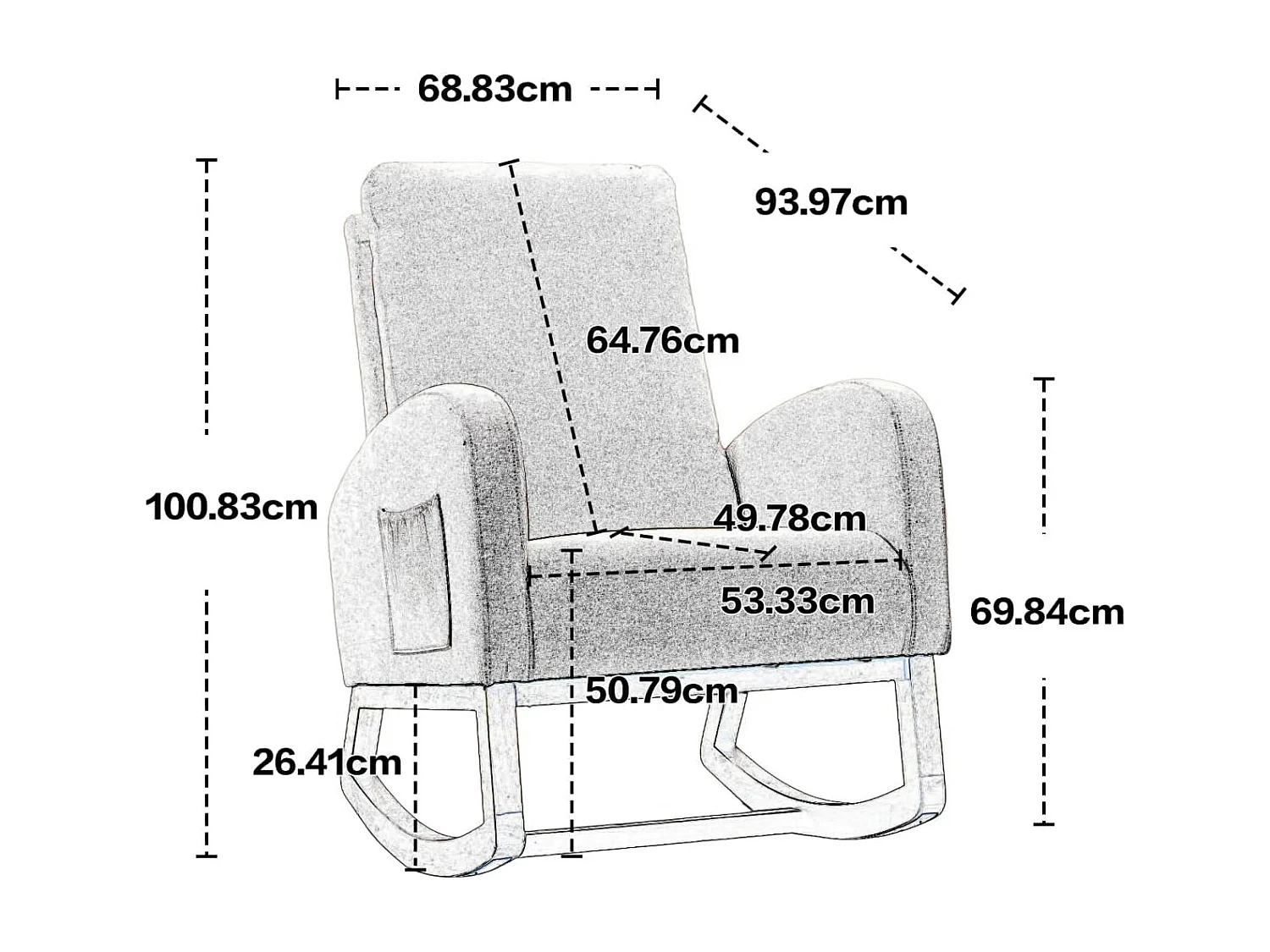 Mecedora con cojín arqueado de felpa, sillón relajante con reposabrazos, beige