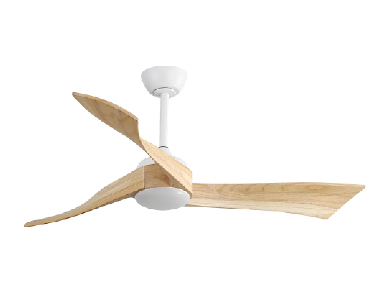 Ventilateur de plafond silencieux 132cm 3 pales en bois avec LED, 6 vitesses et timer, Moteur DC réversible, Blanc