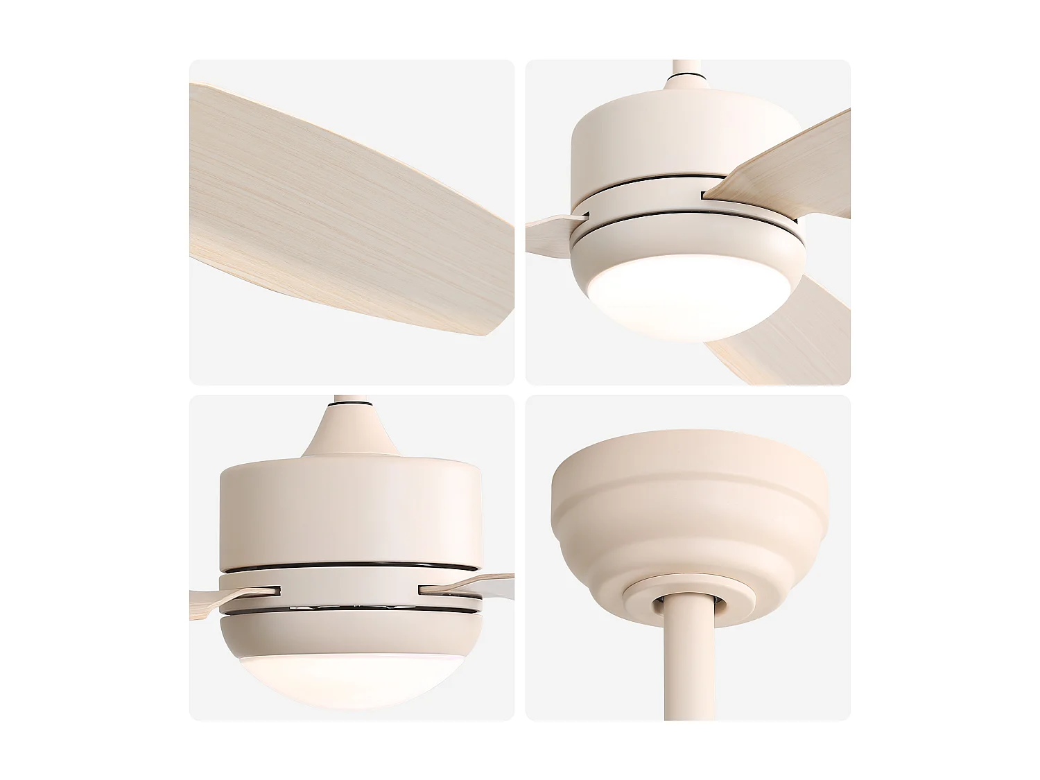 Ventilateur de plafond 116.8cm 3 ABS pales avec LED, 6 vitesses, Moteur DC réversible, Beige