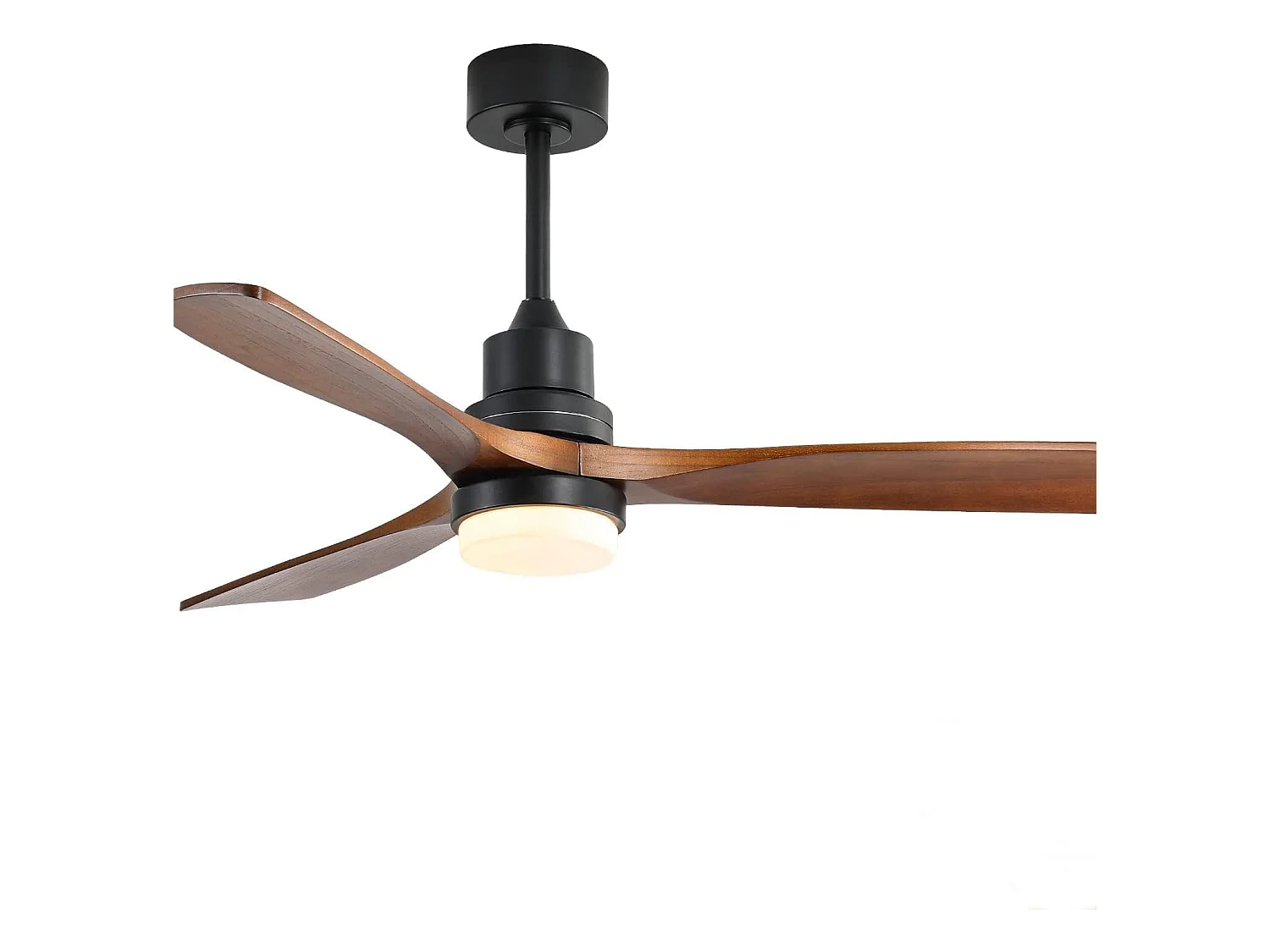 132cm 3-blads plafondventilator van walnoot met LED, 6 snelheden en timer, omkeerbare DC-motor, zwart