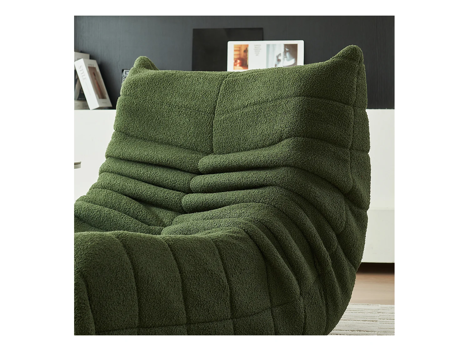 Pouf en laine d'agneau pour adultes, design rembourrage, canapé paresseux pour coin douillet, Vert
