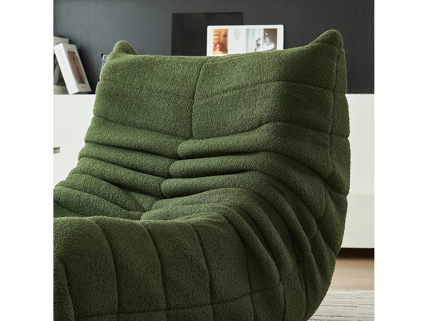 Pouf en laine d'agneau pour adultes, design rembourrage, canapé paresseux pour coin douillet, Vert