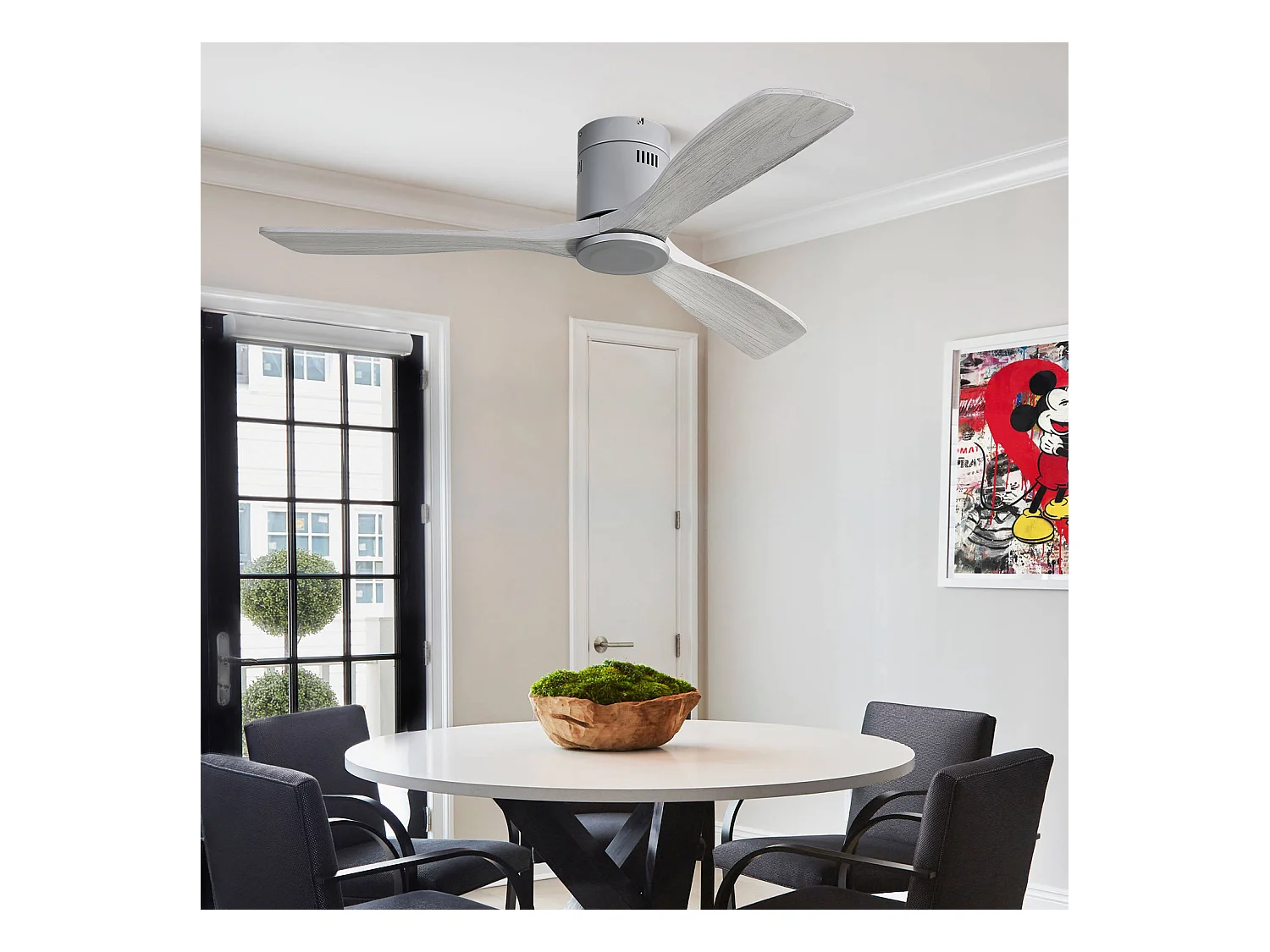 Ventilatore da soffitto da 132 cm con 3 pale in legno, 6 velocità e timer, motore DC reversibile, grigio