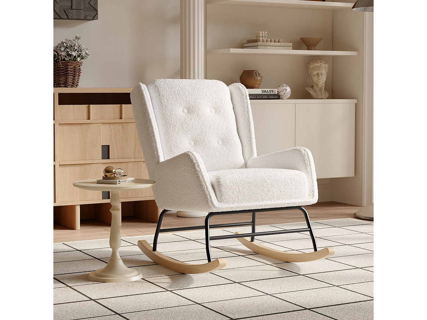 Fauteuil Bascule Velours Avec Structure En M tal Et Base En Bois 