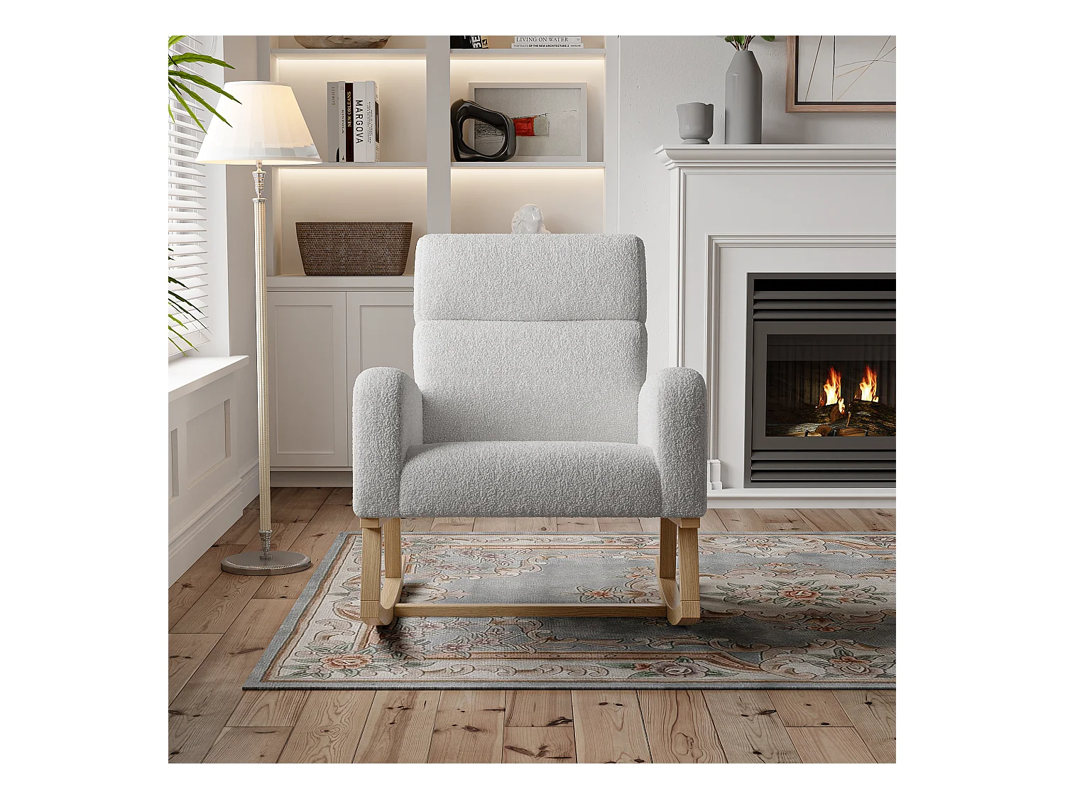 Rocking Chair, Fauteuil Allaitement avec Poche Latérale et Accoudoirs, Pieds en Bois,Gris clair