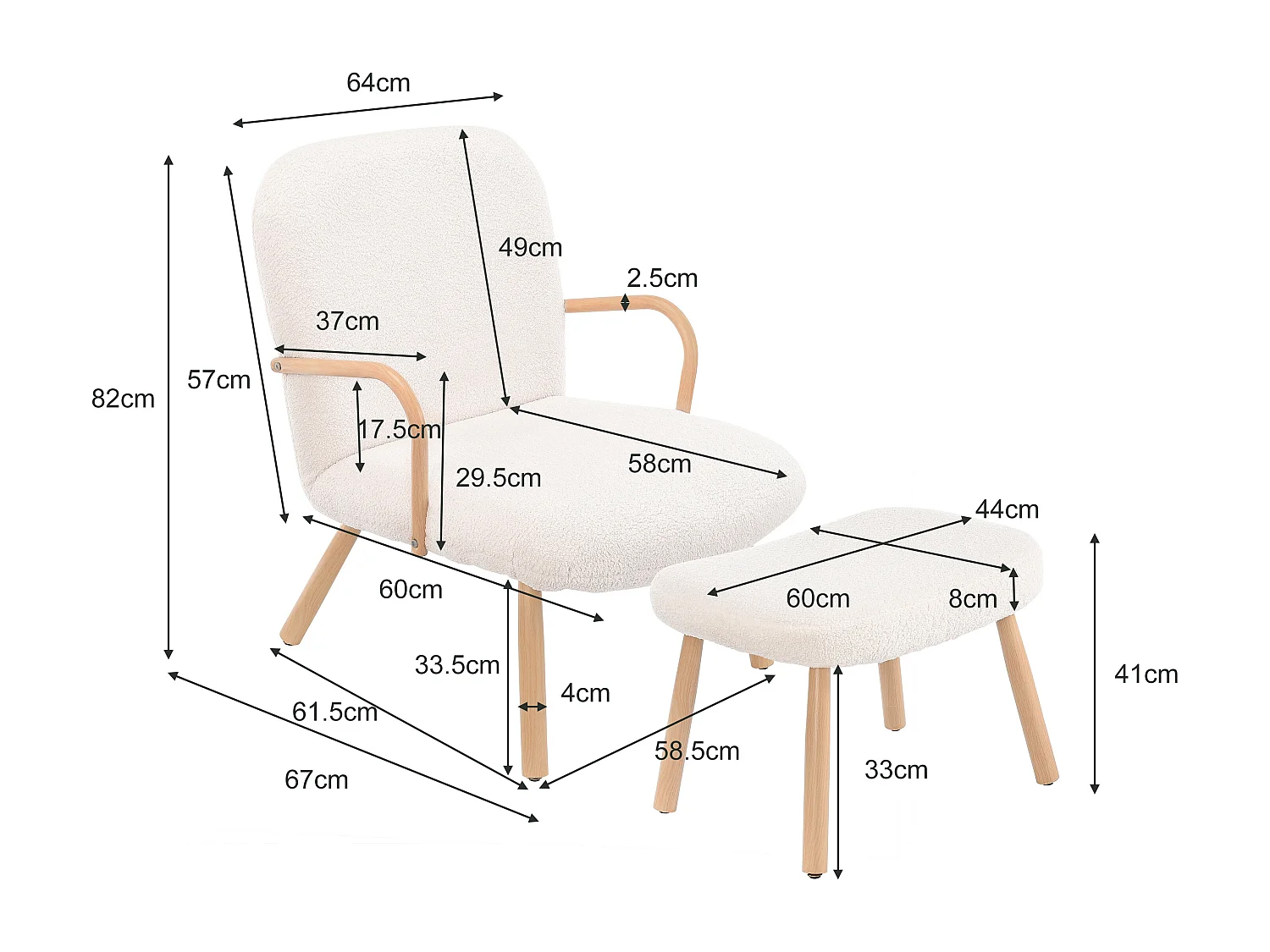 Fauteuil à Oreilles Avec Tabouret, Relaxation Rembourrée Pour Salon , Chambre à Coucher , Beige