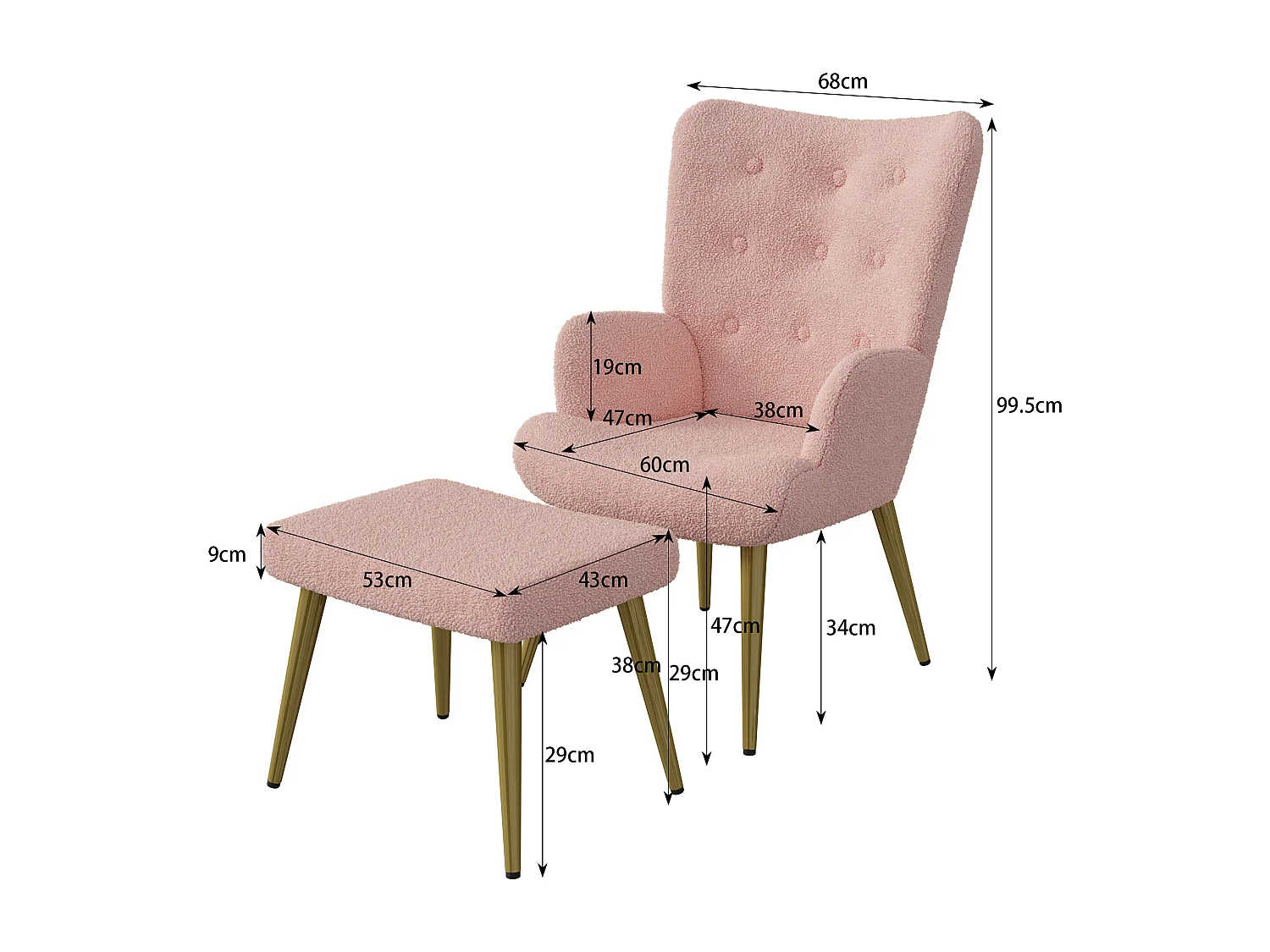 Fauteuil relax avec repose-pieds, Chaise de salle à manger avec laine d'agneau, Moderne, rose