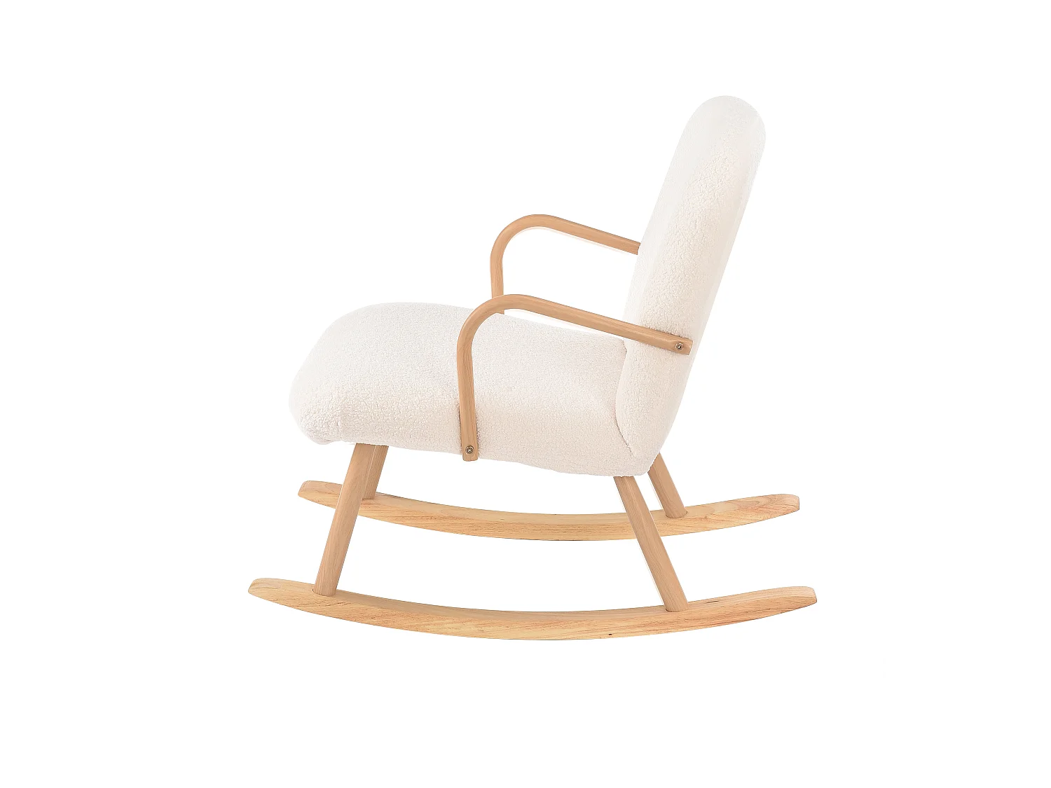 Fauteuil à bascule en laine avec accoudoirs et pieds en bois robustes et dossier haut , beige