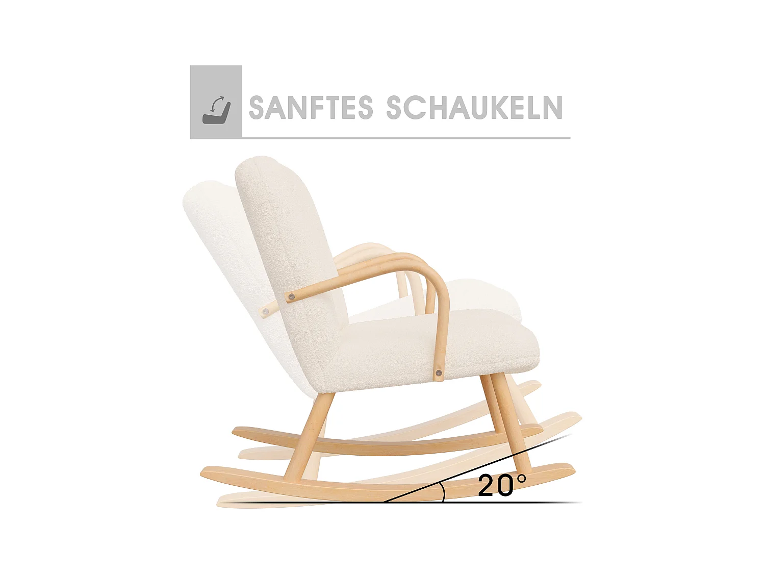 Fauteuil à bascule en laine avec accoudoirs et pieds en bois robustes et dossier haut , beige