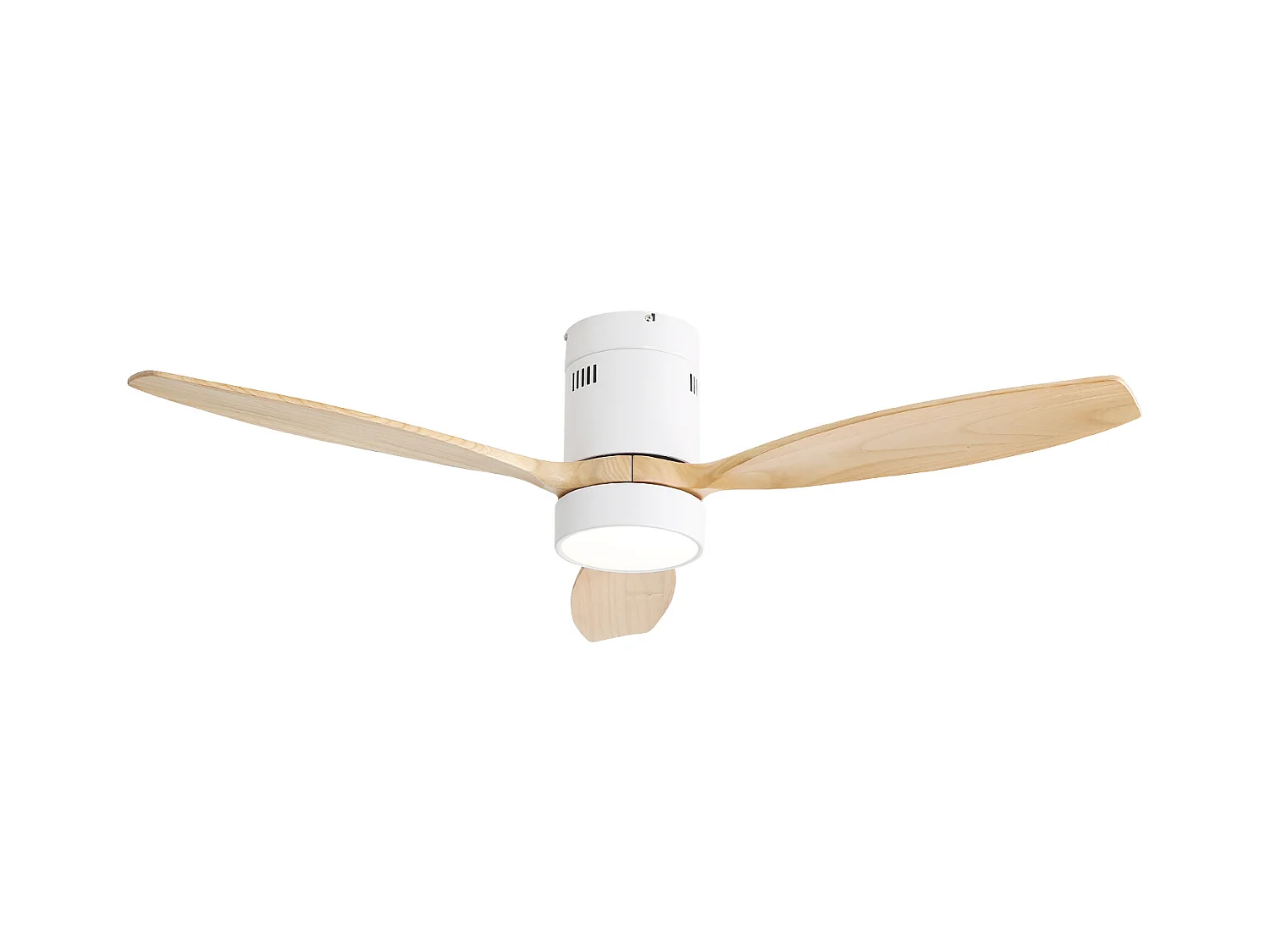 Ventilateur de plafond 132cm 3 pales naturel avec LED, 6 vitesses et timer, Moteur DC réversible, Blanc