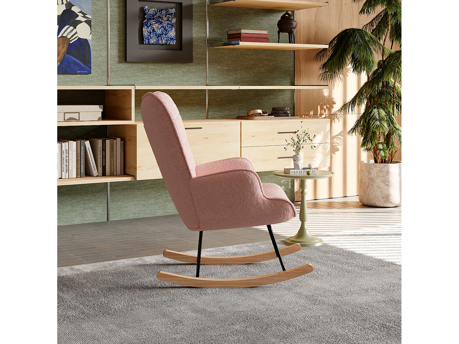 Mecedora de peluche de osito, sillón de lectura tapizado, respaldo a cuadros, color rosa