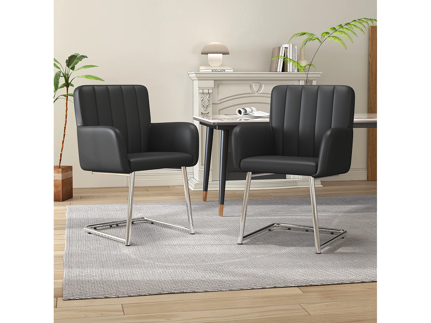 Set di 2 sedie da pranzo, con rivestimento in similpelle e gambe in metallo, grigio