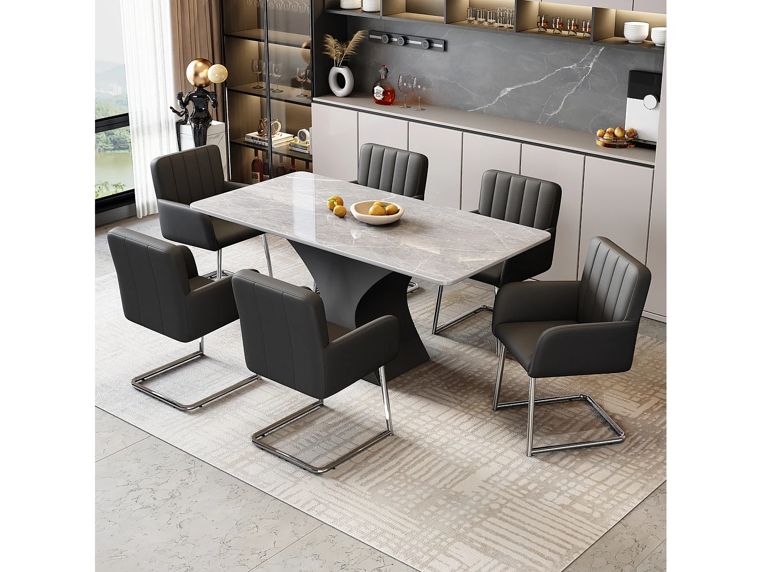 Set di 2 sedie da pranzo, con rivestimento in similpelle e gambe in metallo, grigio