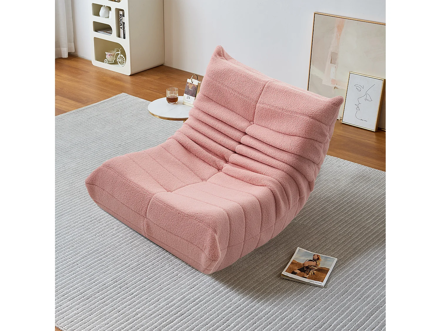 Pouf en laine d'agneau pour adultes, design rembourrage, canapé paresseux pour coin douillet, rose