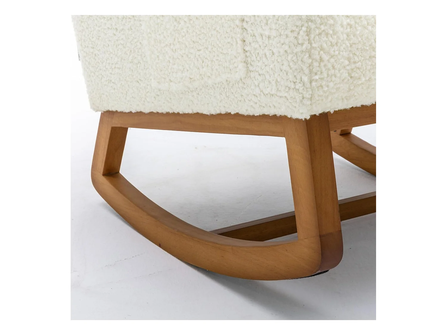 Fauteuil à bascule Confortable , Cadre de Bois,avec Rembourrage Moelleux et Poches Latérales, Blanc