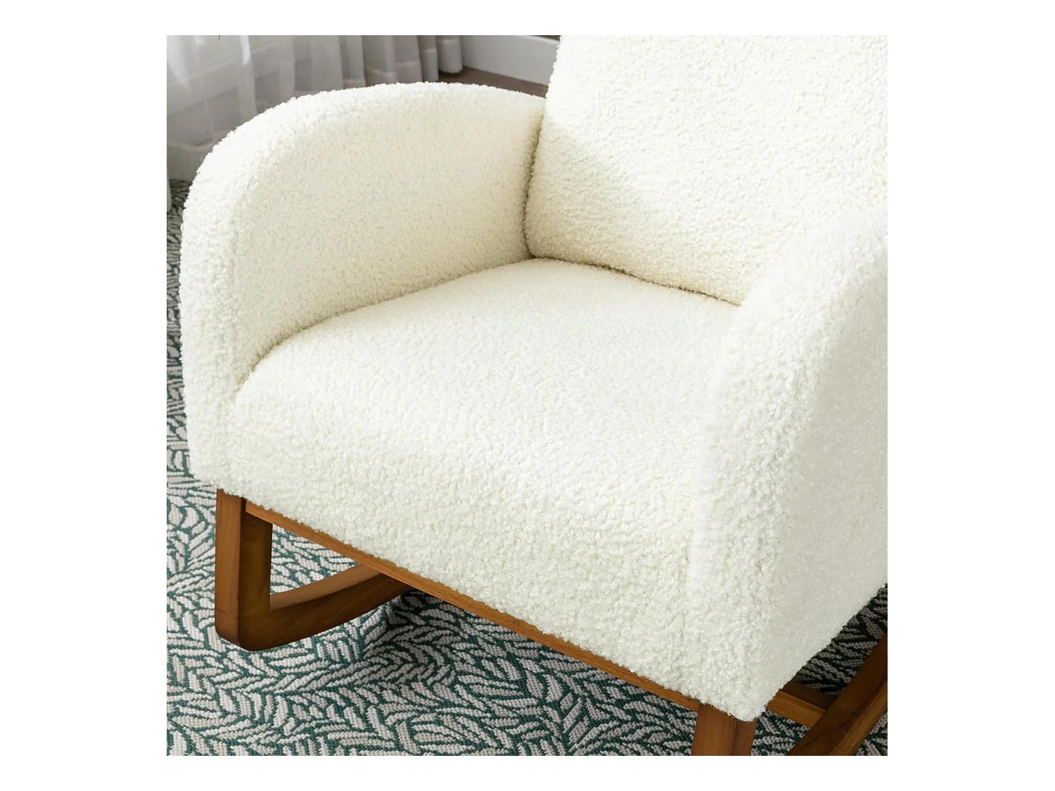 Fauteuil à bascule Confortable , Cadre de Bois,avec Rembourrage Moelleux et Poches Latérales, Blanc