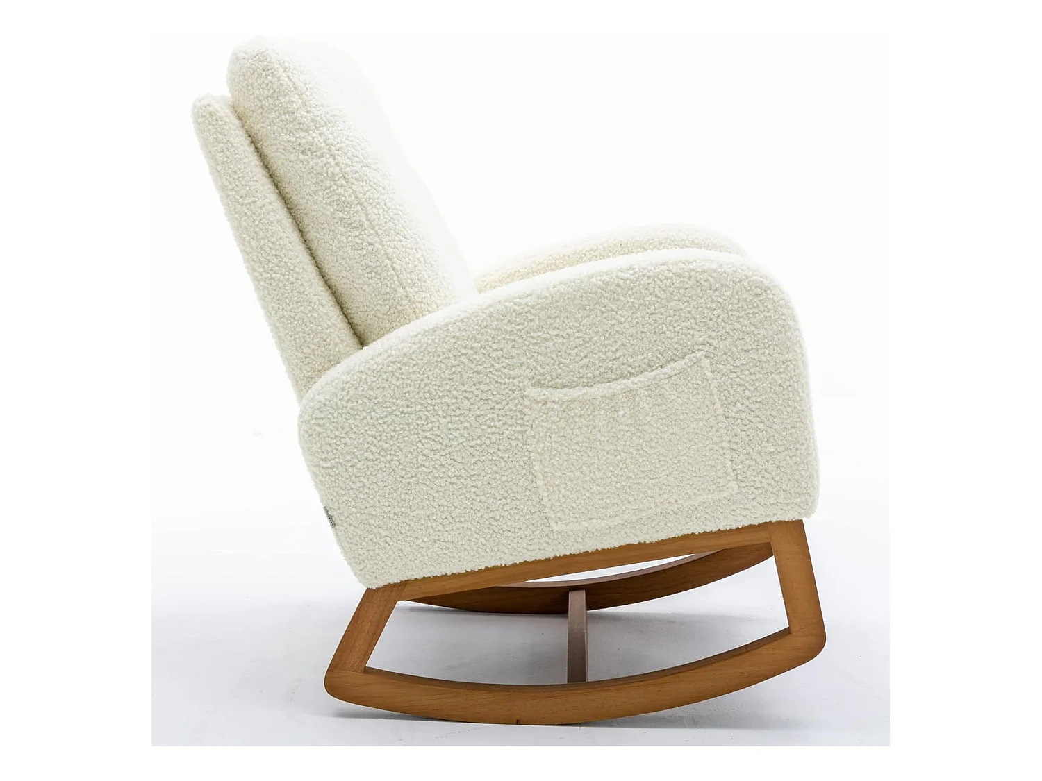 Fauteuil à bascule Confortable , Cadre de Bois,avec Rembourrage Moelleux et Poches Latérales, Blanc