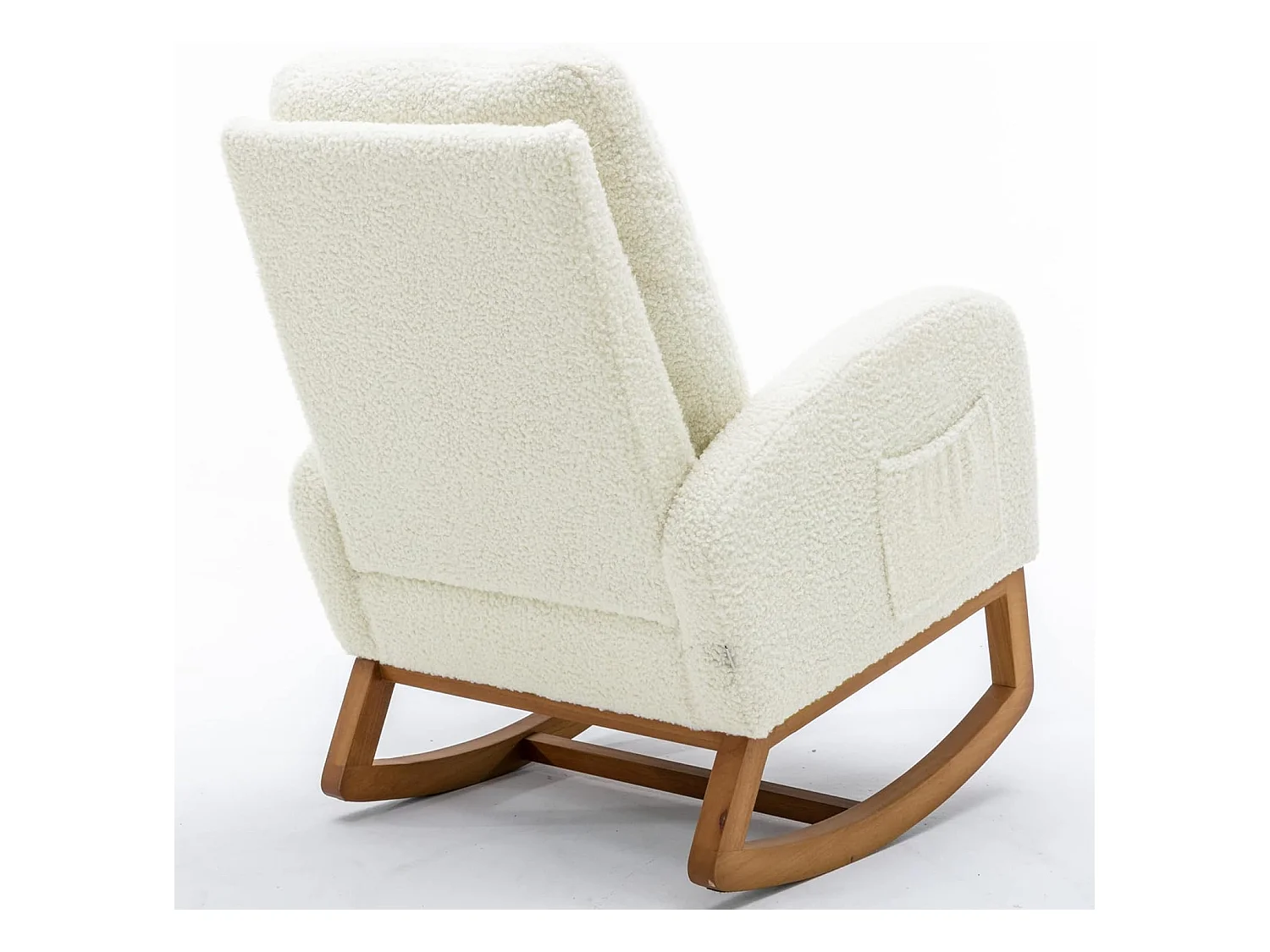Fauteuil à bascule Confortable , Cadre de Bois,avec Rembourrage Moelleux et Poches Latérales, Blanc