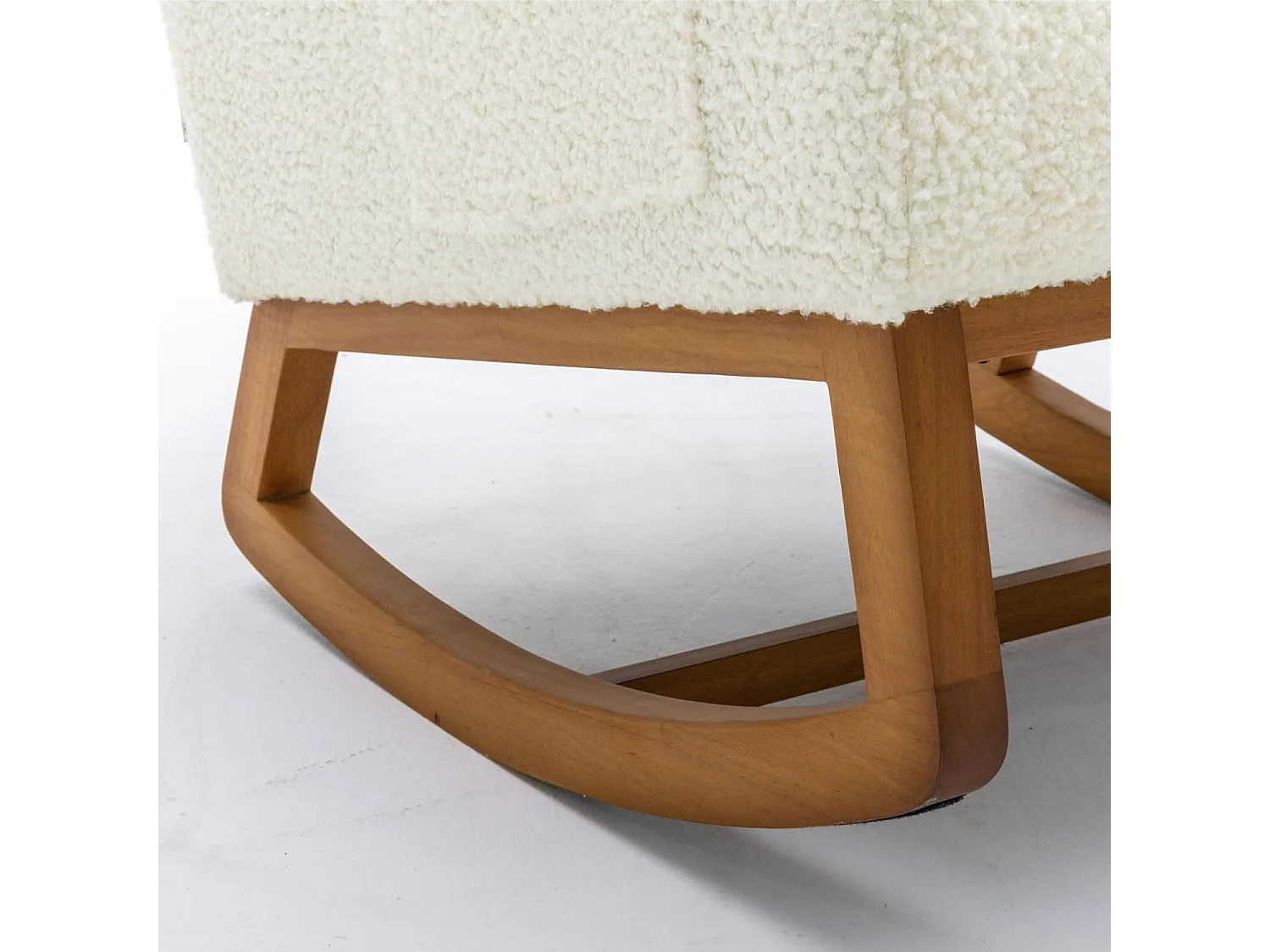 Fauteuil à bascule Confortable , Cadre de Bois,avec Rembourrage Moelleux et Poches Latérales, Blanc