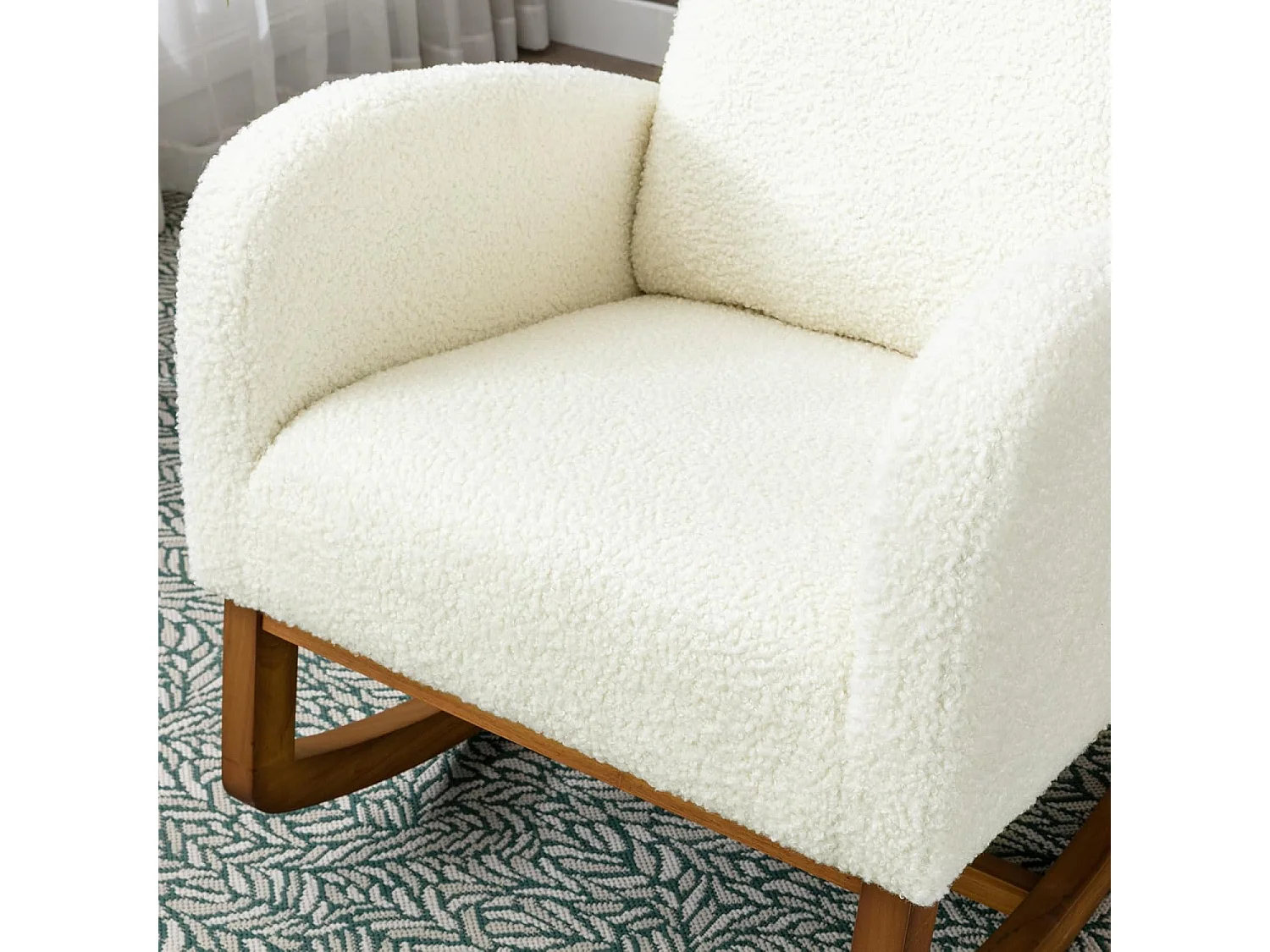 Fauteuil à bascule Confortable , Cadre de Bois,avec Rembourrage Moelleux et Poches Latérales, Blanc
