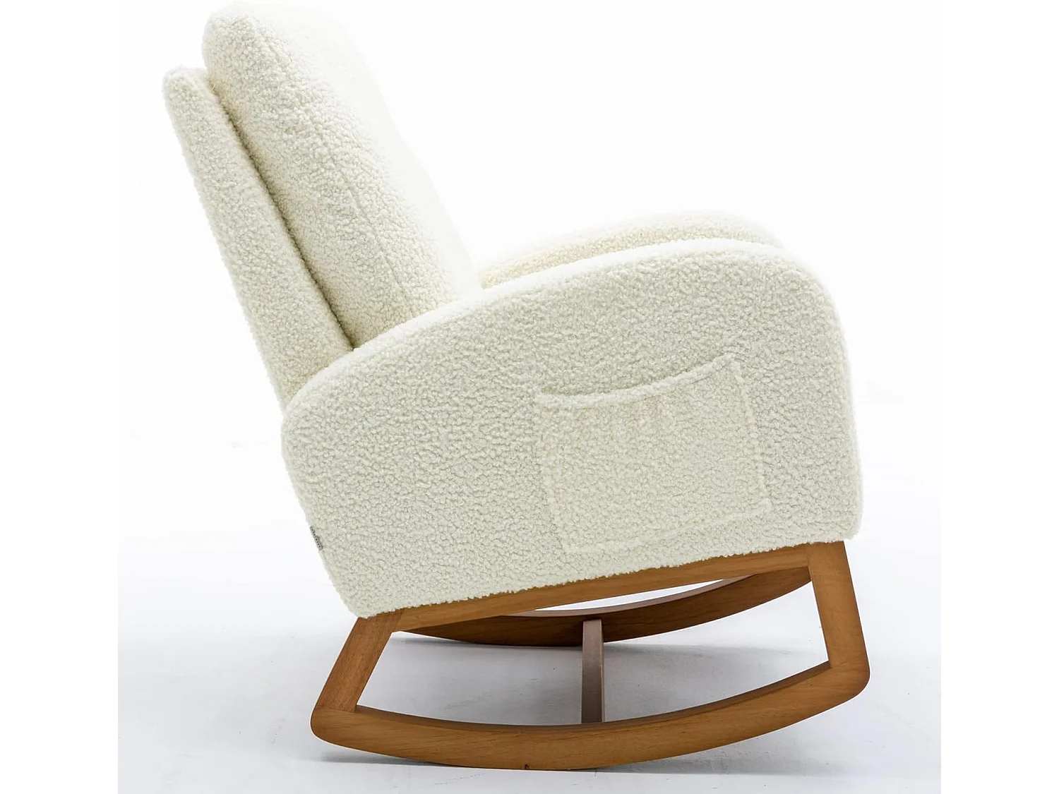 Fauteuil à bascule Confortable , Cadre de Bois,avec Rembourrage Moelleux et Poches Latérales, Blanc