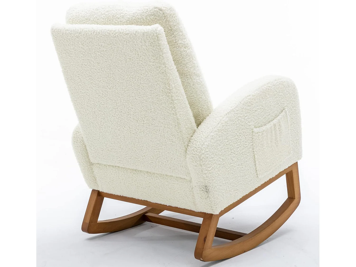 Fauteuil à bascule Confortable , Cadre de Bois,avec Rembourrage Moelleux et Poches Latérales, Blanc