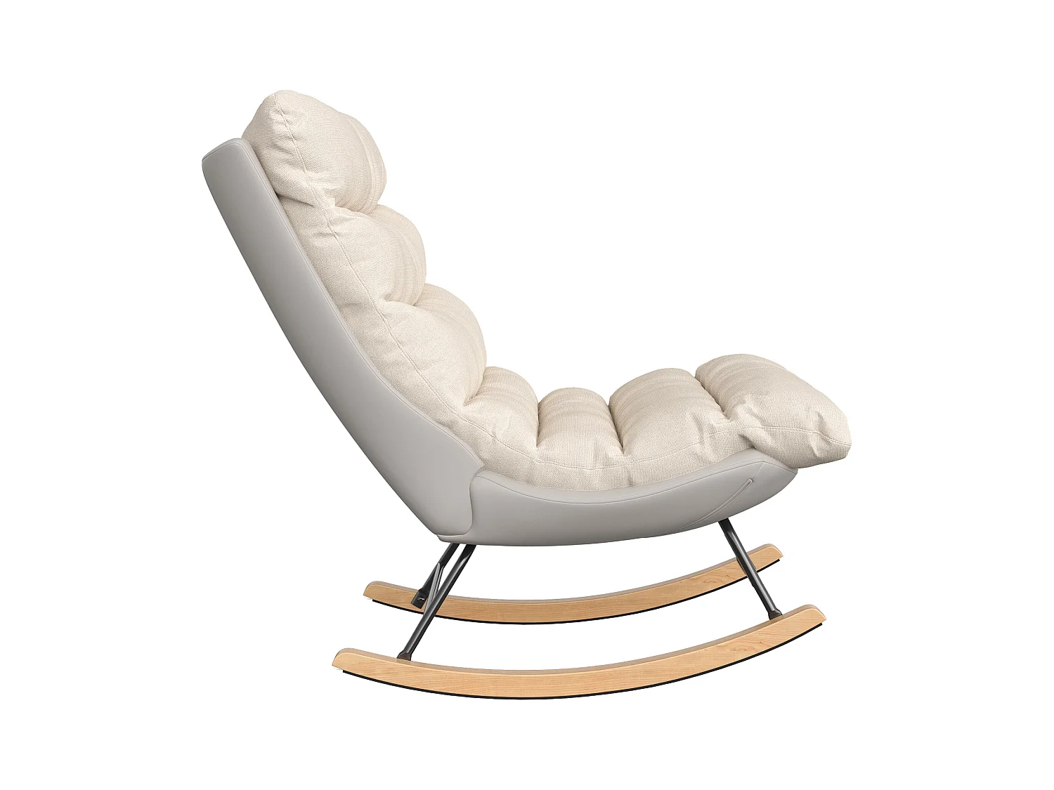 Rocking Ergonomique avec Coussin Beige et Structure Grise, Design Moderne en Tissu / Simili Cuir
