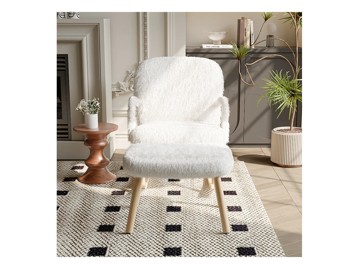 Chaise à bascule en cachemire avec ottoman , chaise à bascule rembourrée avec poche , blanc