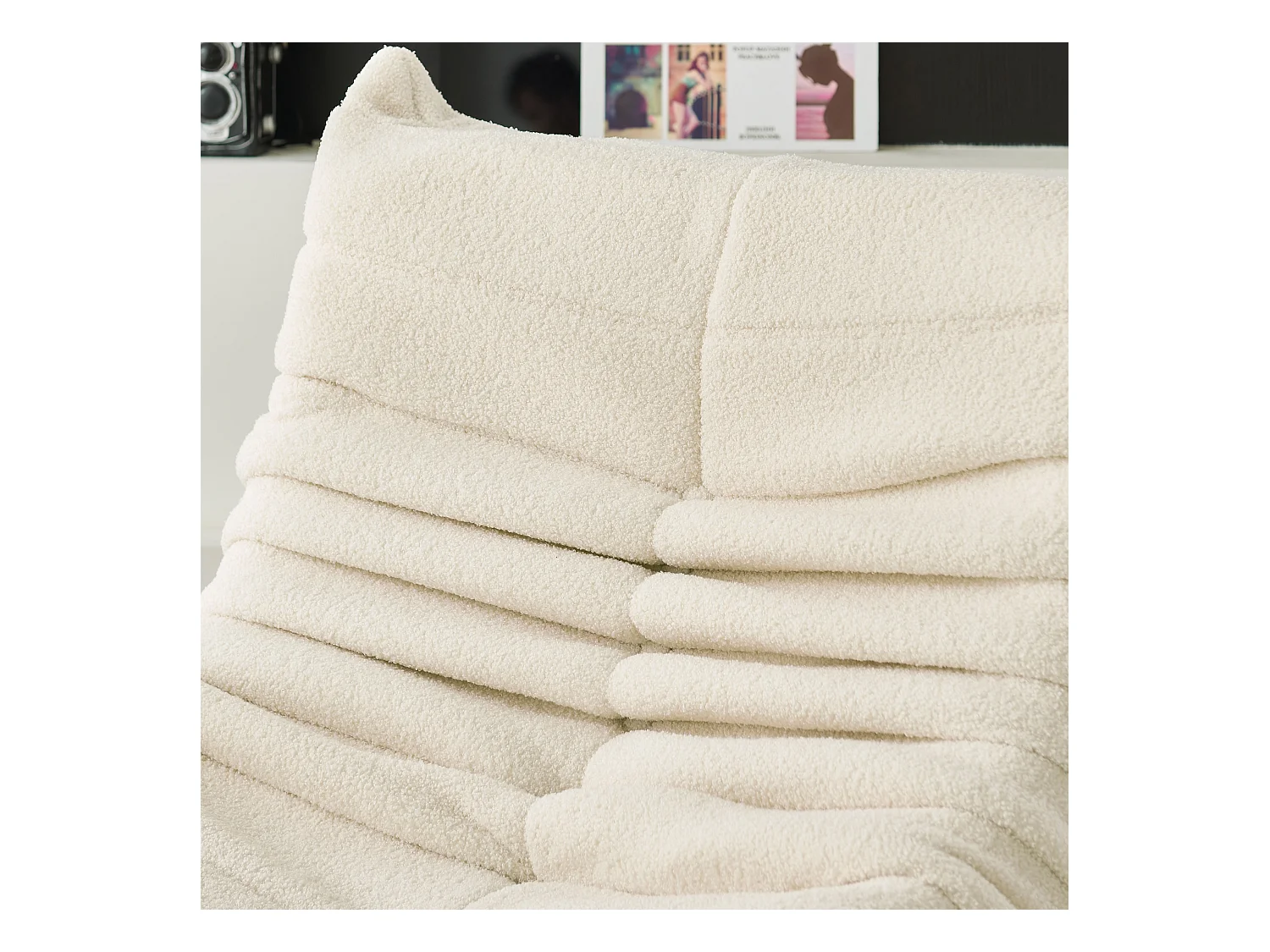 Poltrona tipo pufe de lã de cordeiro para adultos, design de estofamento, sofá preguiçoso para canto aconchegante, bege