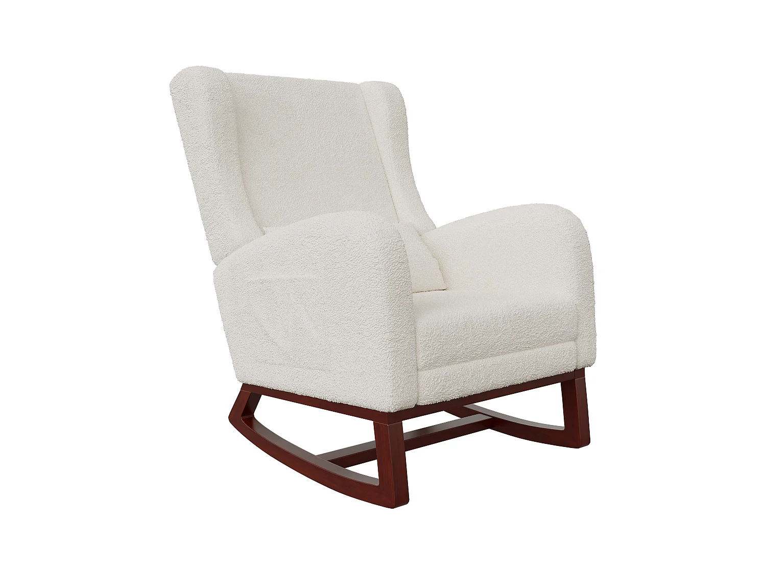 Cojín lumbar con bolsillo lateral y reposapiés, mecedora, patas de madera maciza, color beige