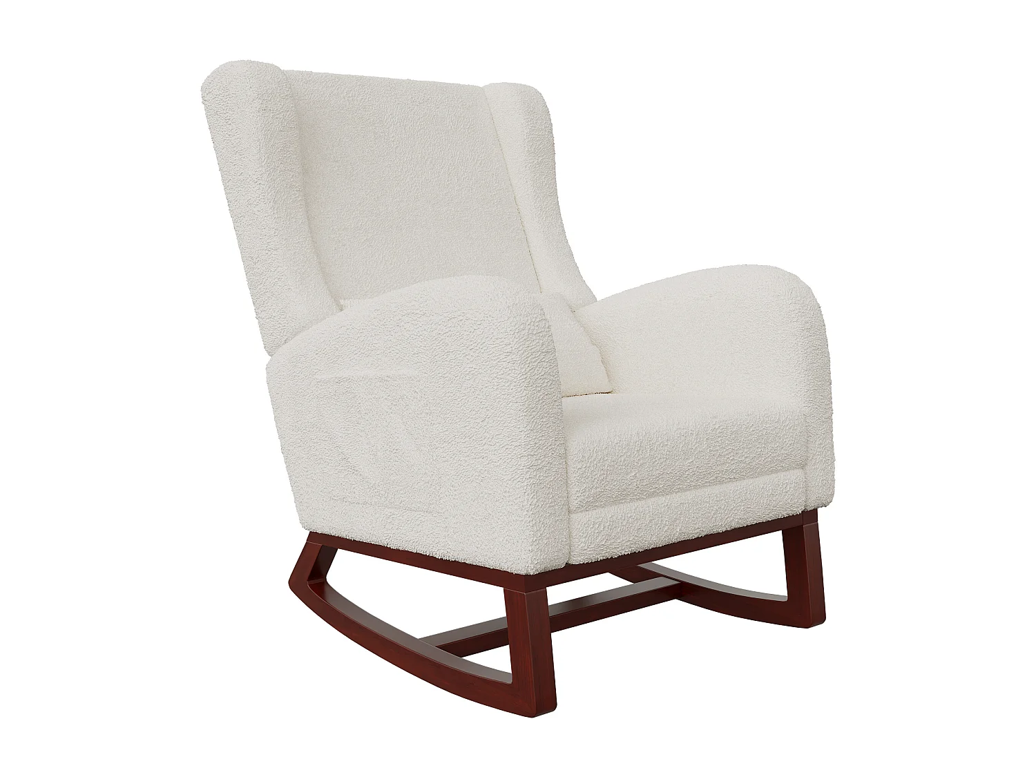 Cojín lumbar con bolsillo lateral y reposapiés, mecedora, patas de madera maciza, color beige