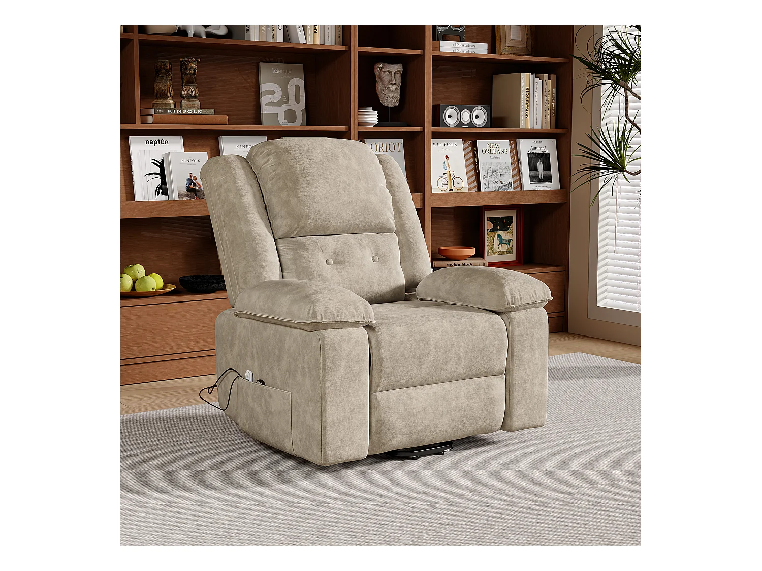 Poltrona reclinável elétrica 160° com controle remoto, massagem de 8 pontos + massagem lombar de 2 pontos, couro PU, marrom