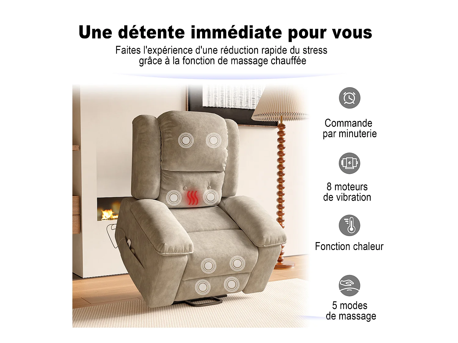 Poltrona reclinável elétrica 160° com controle remoto, massagem de 8 pontos + massagem lombar de 2 pontos, couro PU, marrom