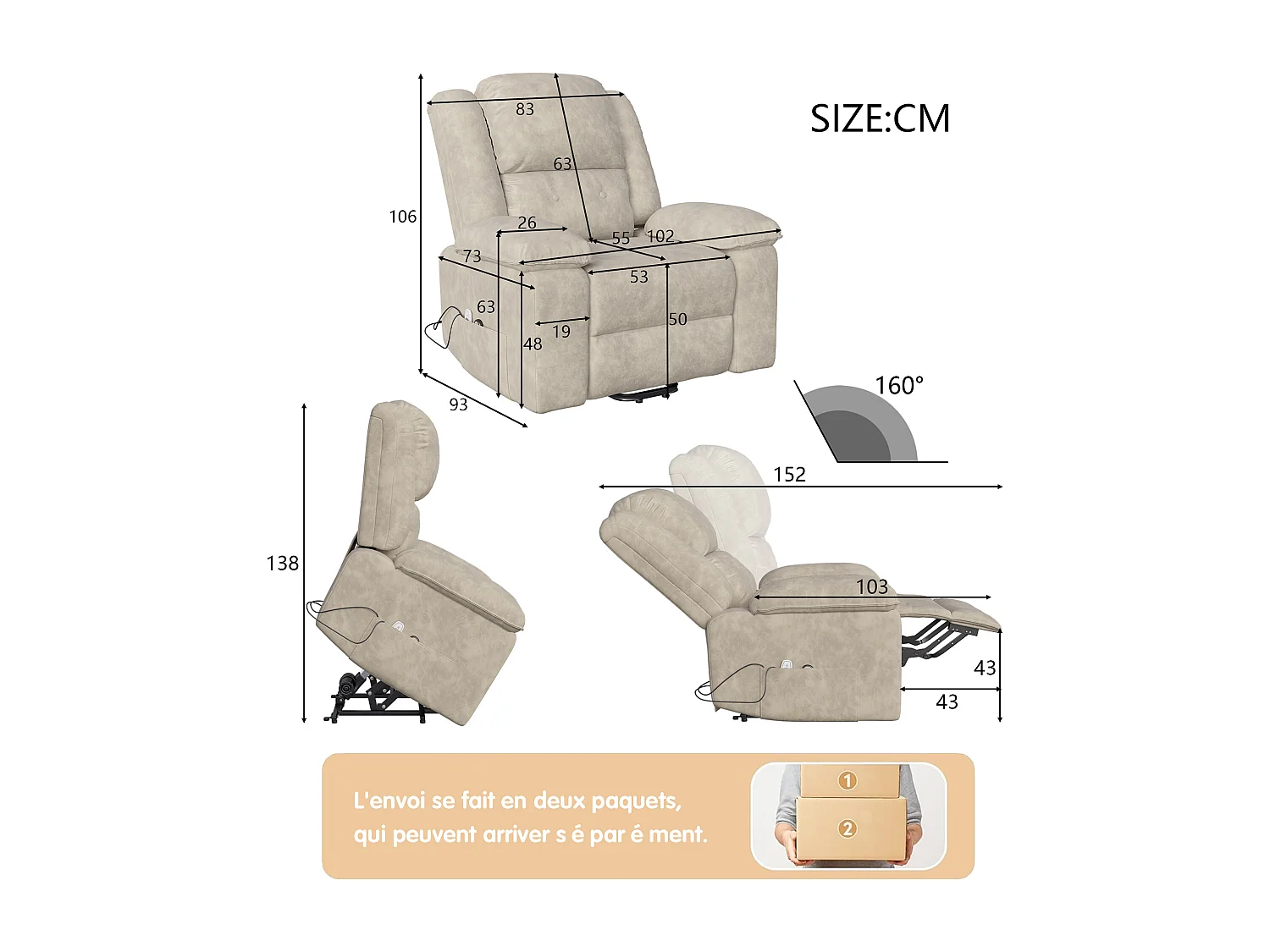 Fauteuil Massage électrique et Chauffage,L'inclinaison du Dossier n'est Pas Télécommandée, Marron