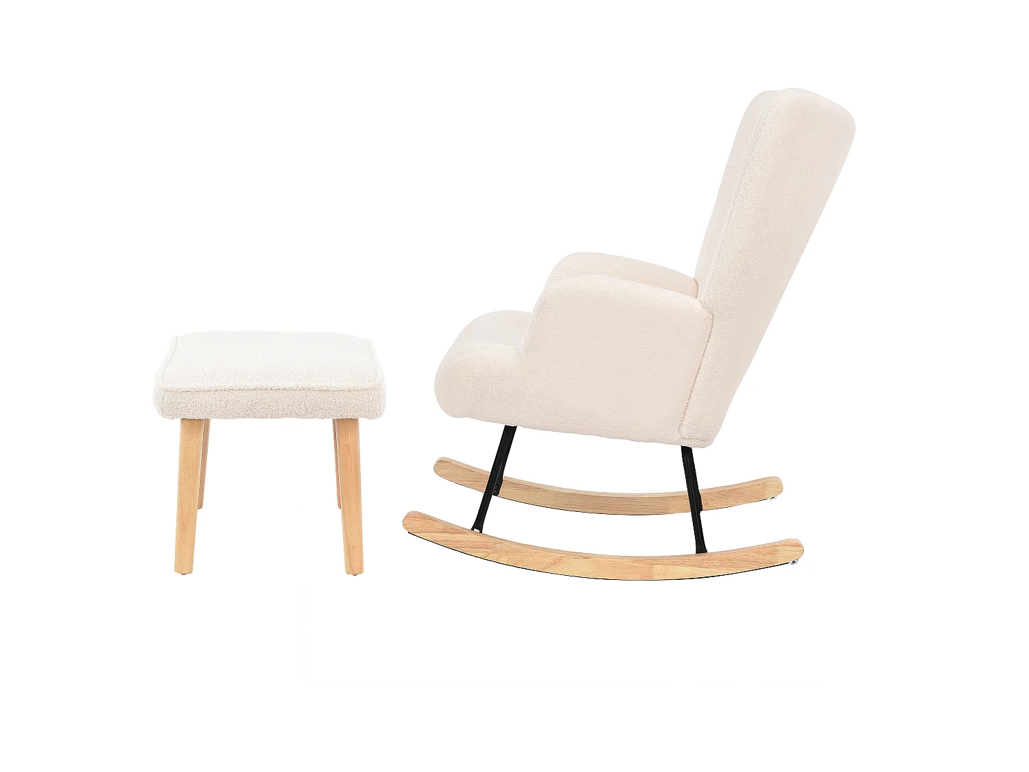 Chaise de Lecture avec ottomane et Dossier réglable, avec Poche latérale pour Salon , Blanc