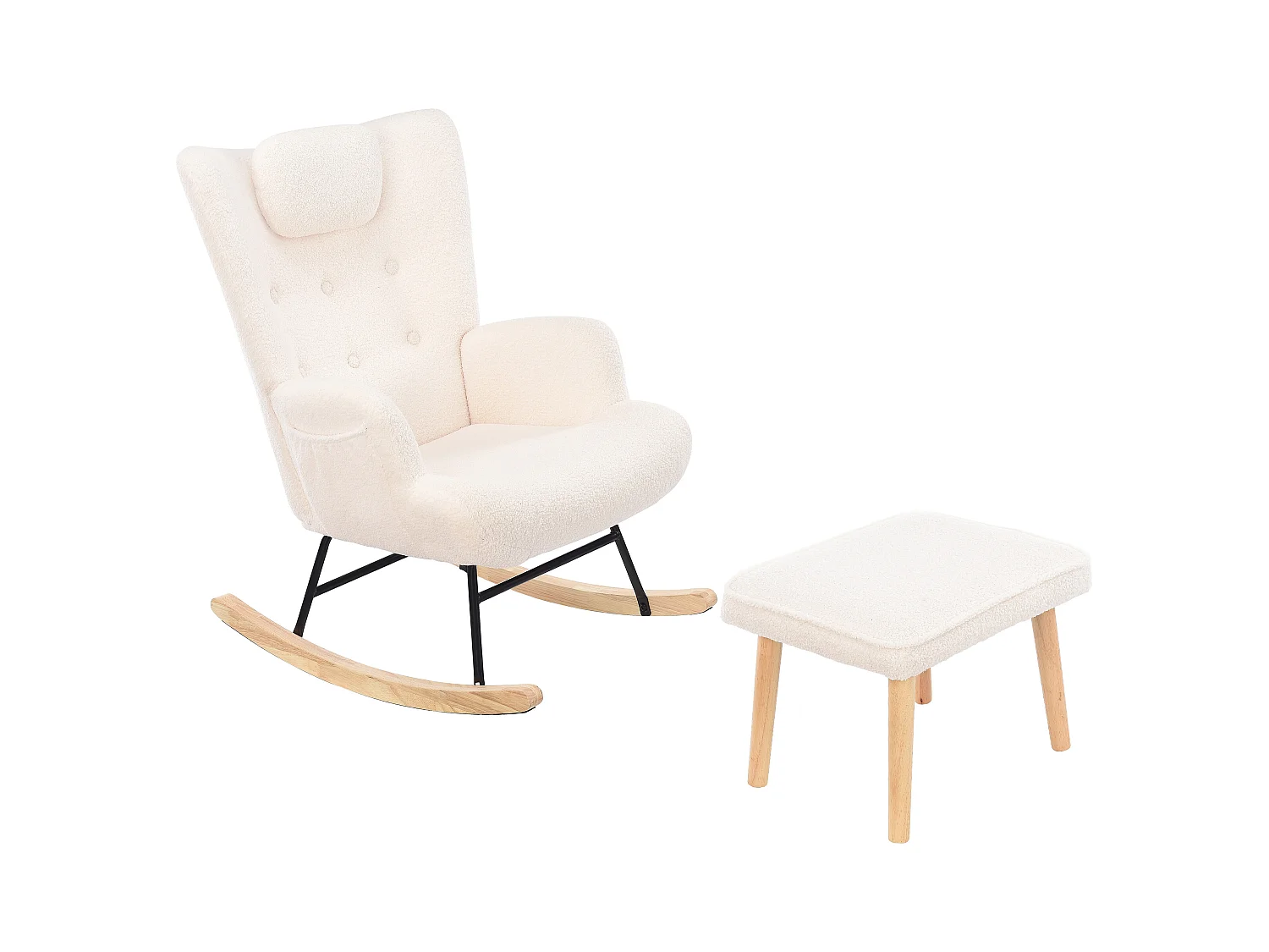 Chaise de Lecture avec ottomane et Dossier réglable, avec Poche latérale pour Salon , Blanc