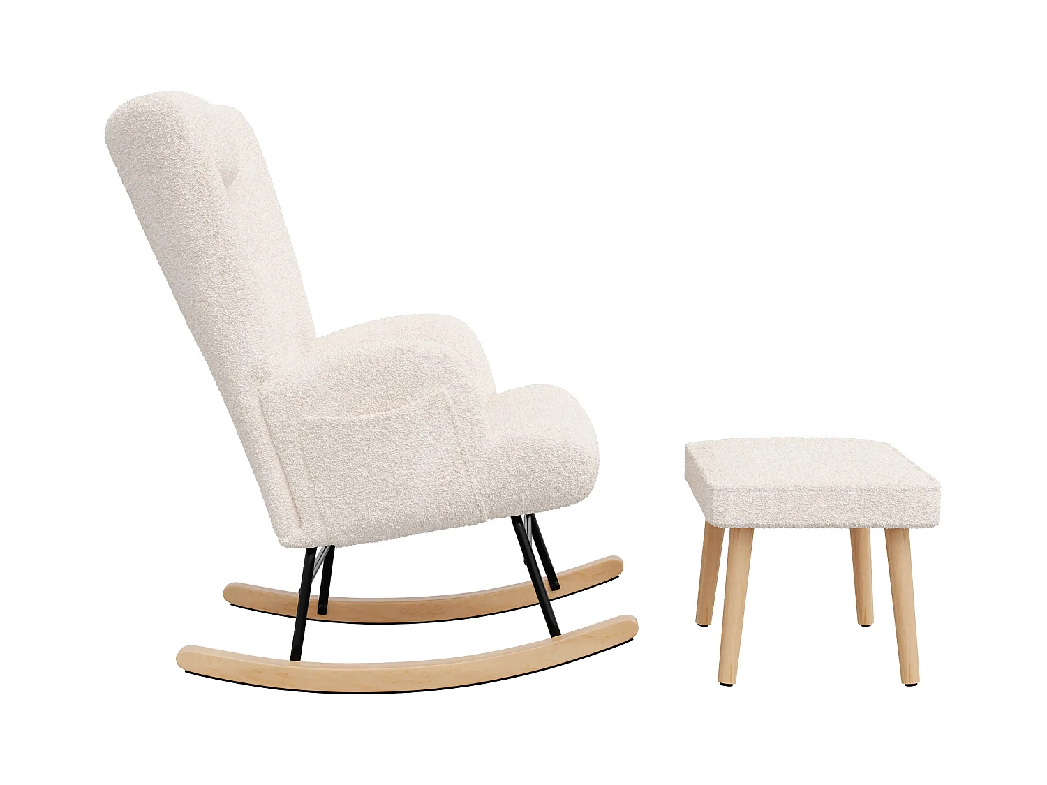 Chaise de Lecture avec ottomane et Dossier réglable, avec Poche latérale pour Salon , Blanc