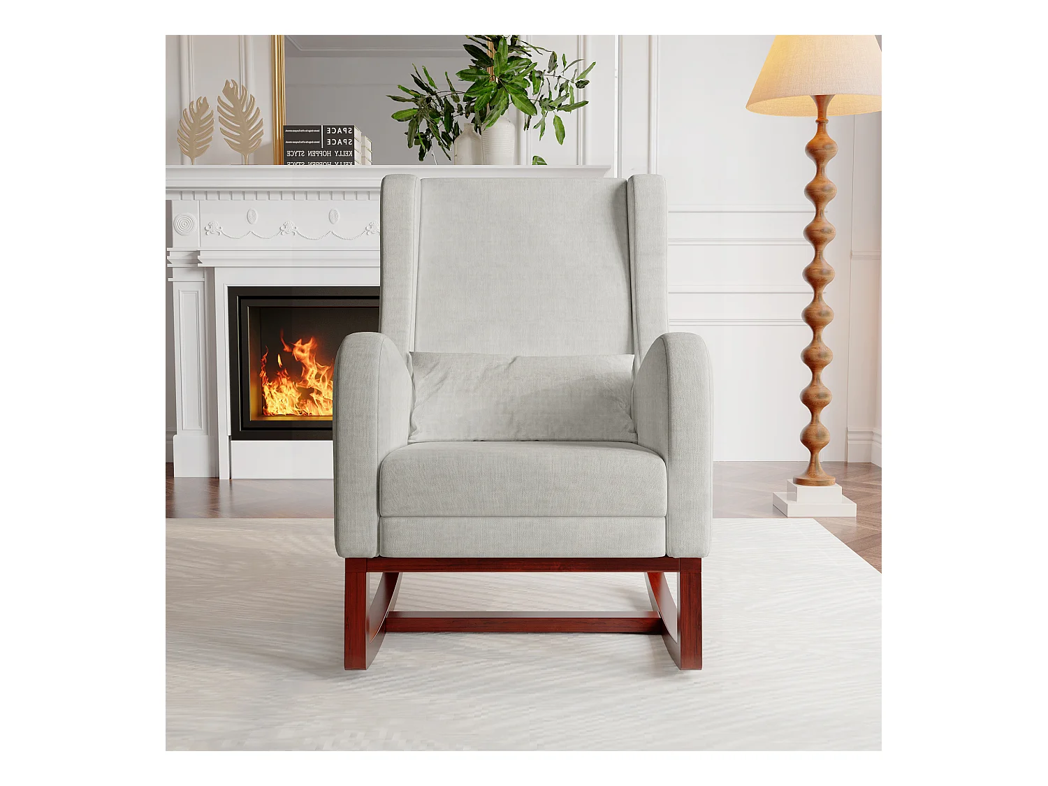 Fauteuil à bascule avec repose-pieds, pieds antidérapants en bois massif,  chaise à bascule, gris