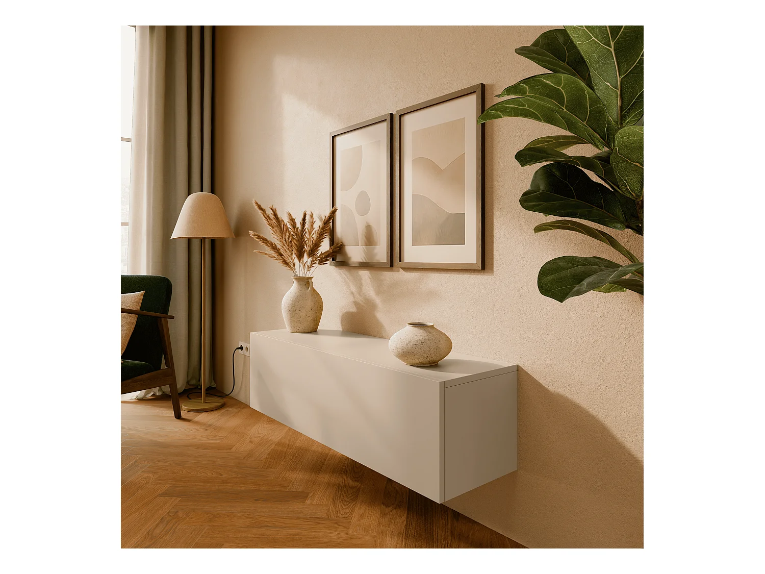 Meuble TV 105 cm 140 cm Banc Télé  Suspendu Banc Télévision Moderne Flottante pour Salon