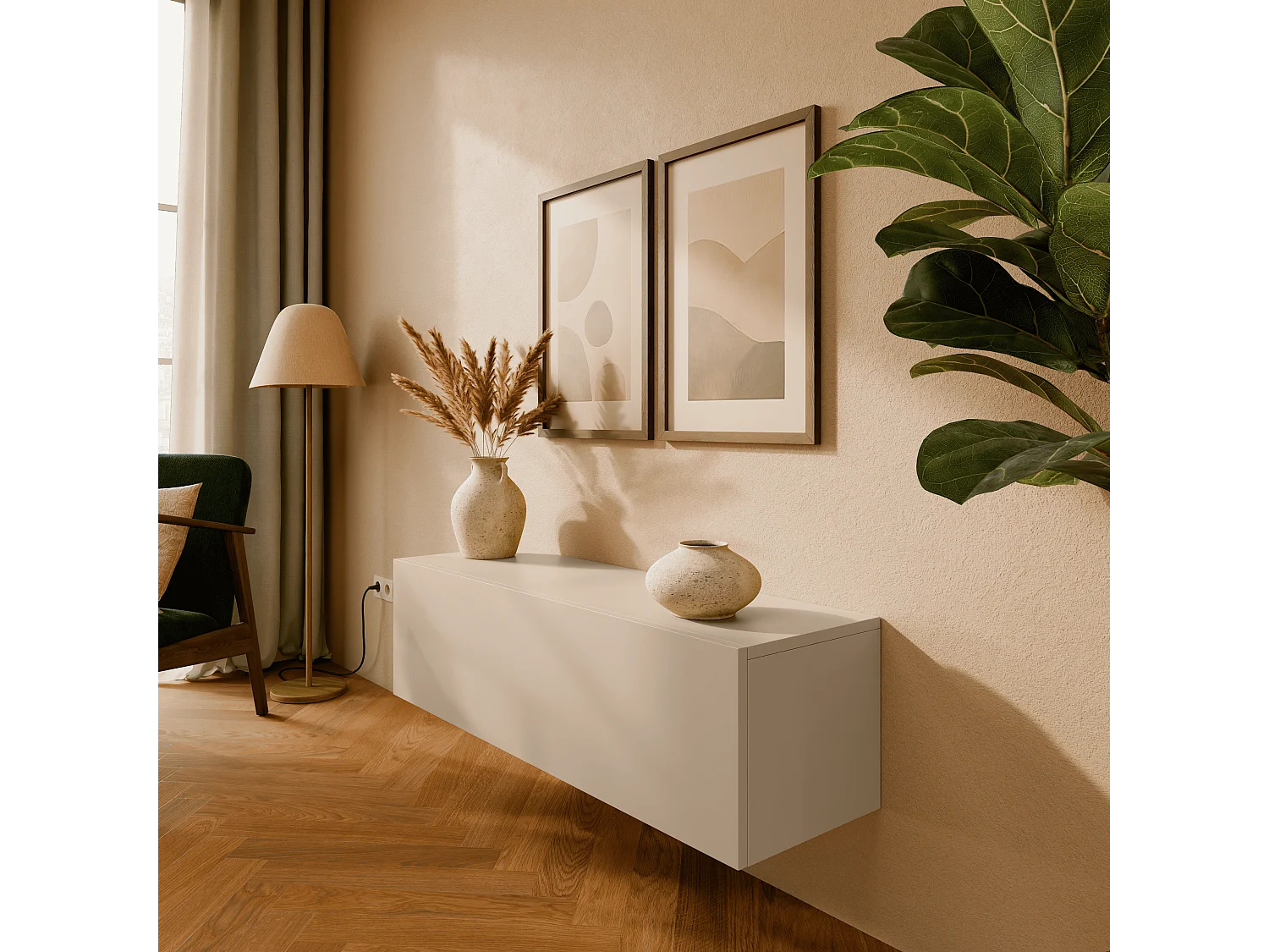 Meuble TV 105 cm 140 cm Banc Télé  Suspendu Banc Télévision Moderne Flottante pour Salon