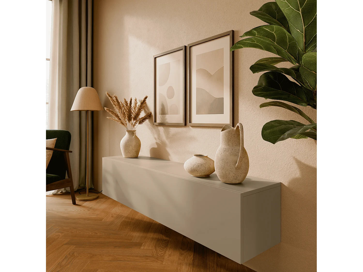 Meuble TV 105 cm 140 cm Banc Télé  Suspendu Banc Télévision Moderne Flottante pour Salon