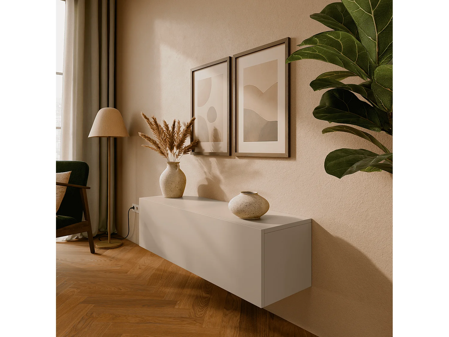 Meuble TV 105 cm 140 cm Banc Télé  Suspendu Banc Télévision Moderne Flottante pour Salon