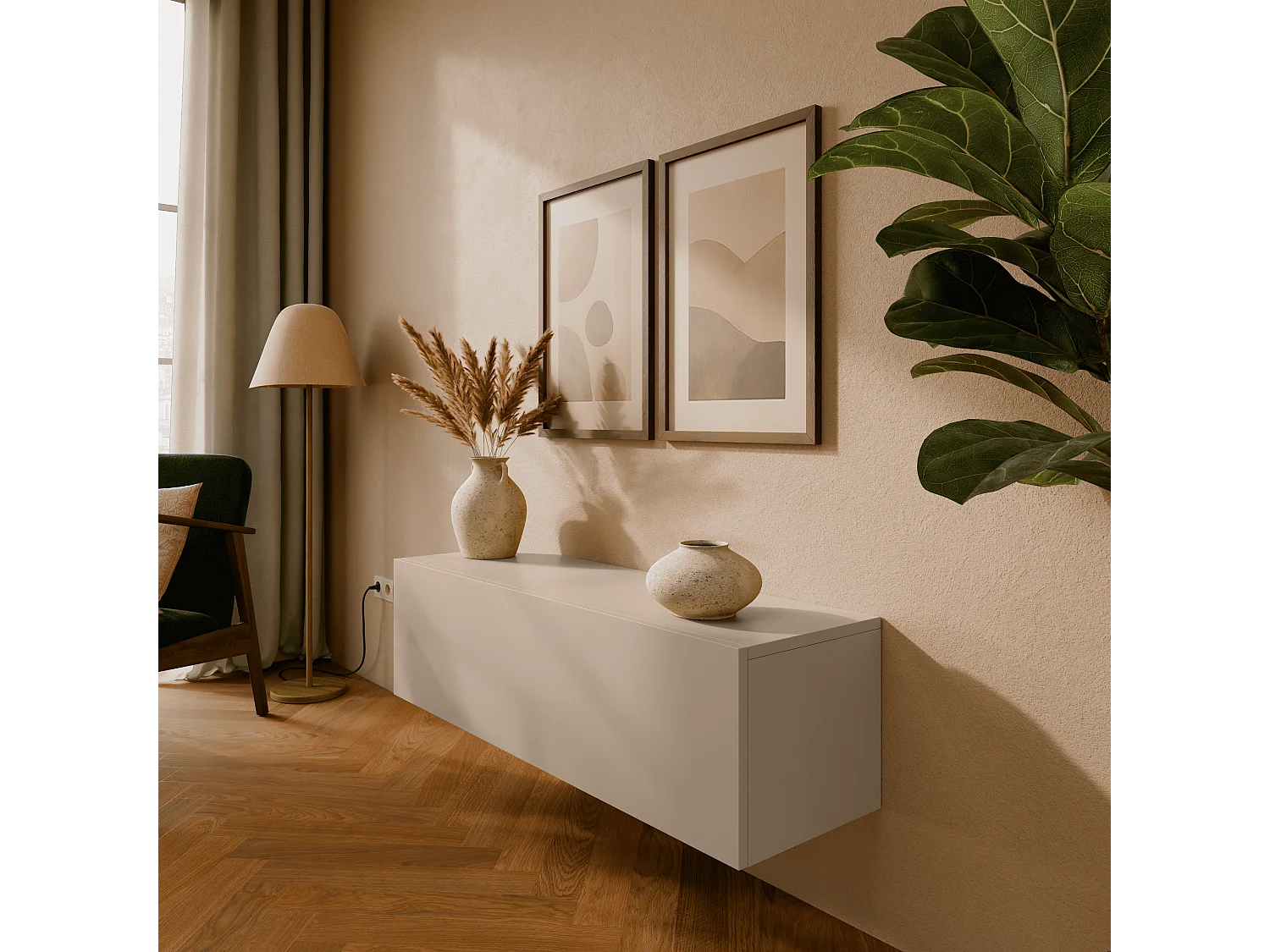 Meuble TV 105 cm 140 cm Banc Télé  Suspendu Banc Télévision Moderne Flottante pour Salon