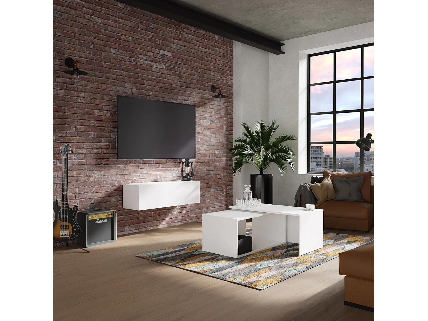 Meuble TV 105 cm 140 cm Banc Télé  Suspendu Banc Télévision Moderne Flottante pour Salon