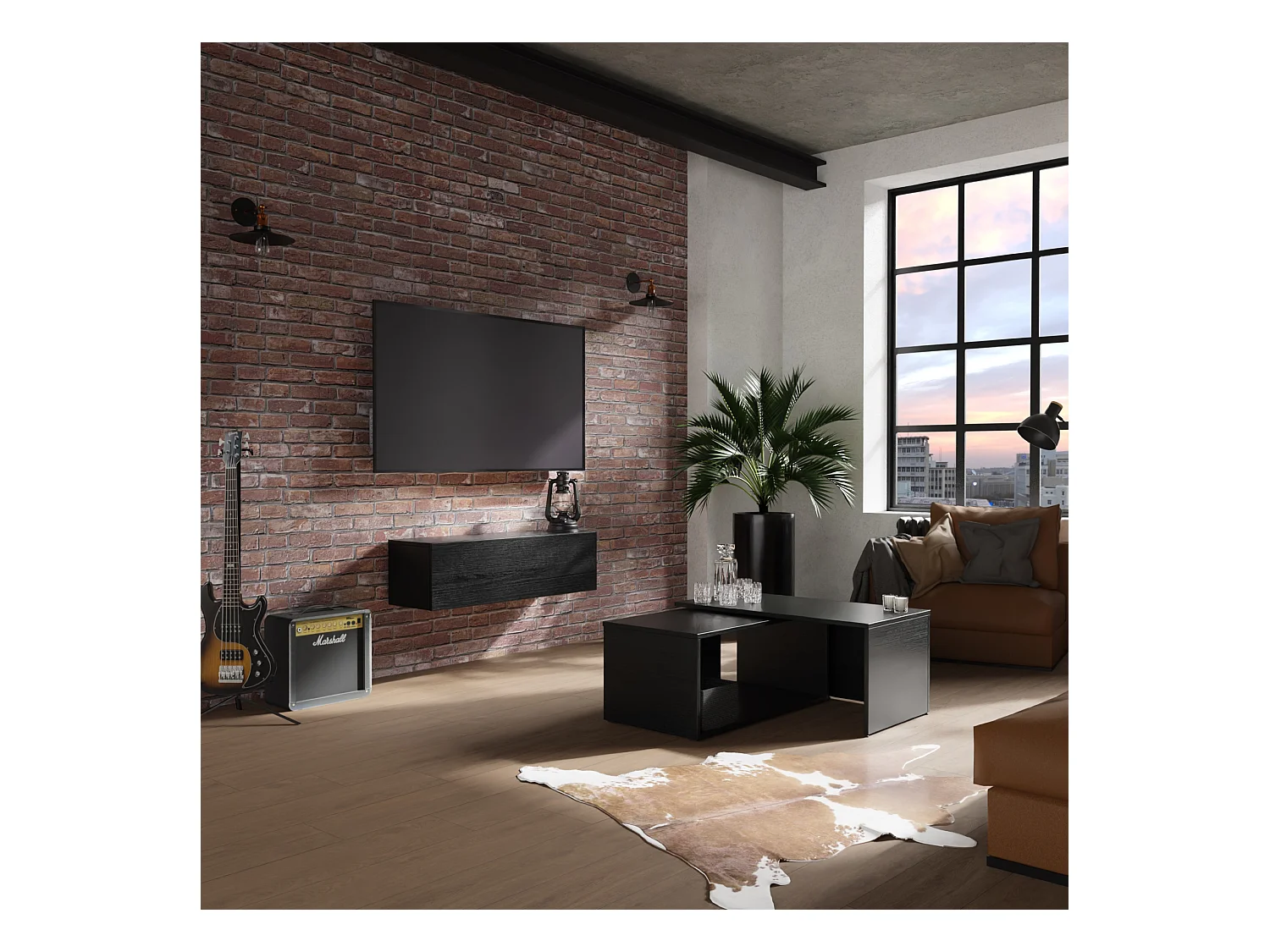 Meuble TV 105 cm 140 cm Banc Télé  Suspendu Banc Télévision Moderne Flottante pour Salon