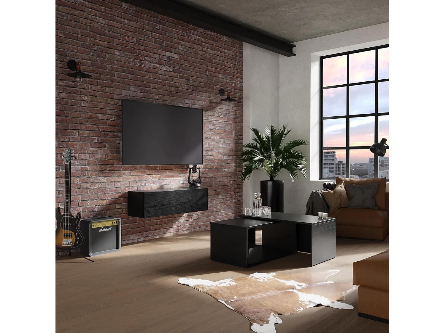 Meuble TV 105 cm 140 cm Banc Télé  Suspendu Banc Télévision Moderne Flottante pour Salon