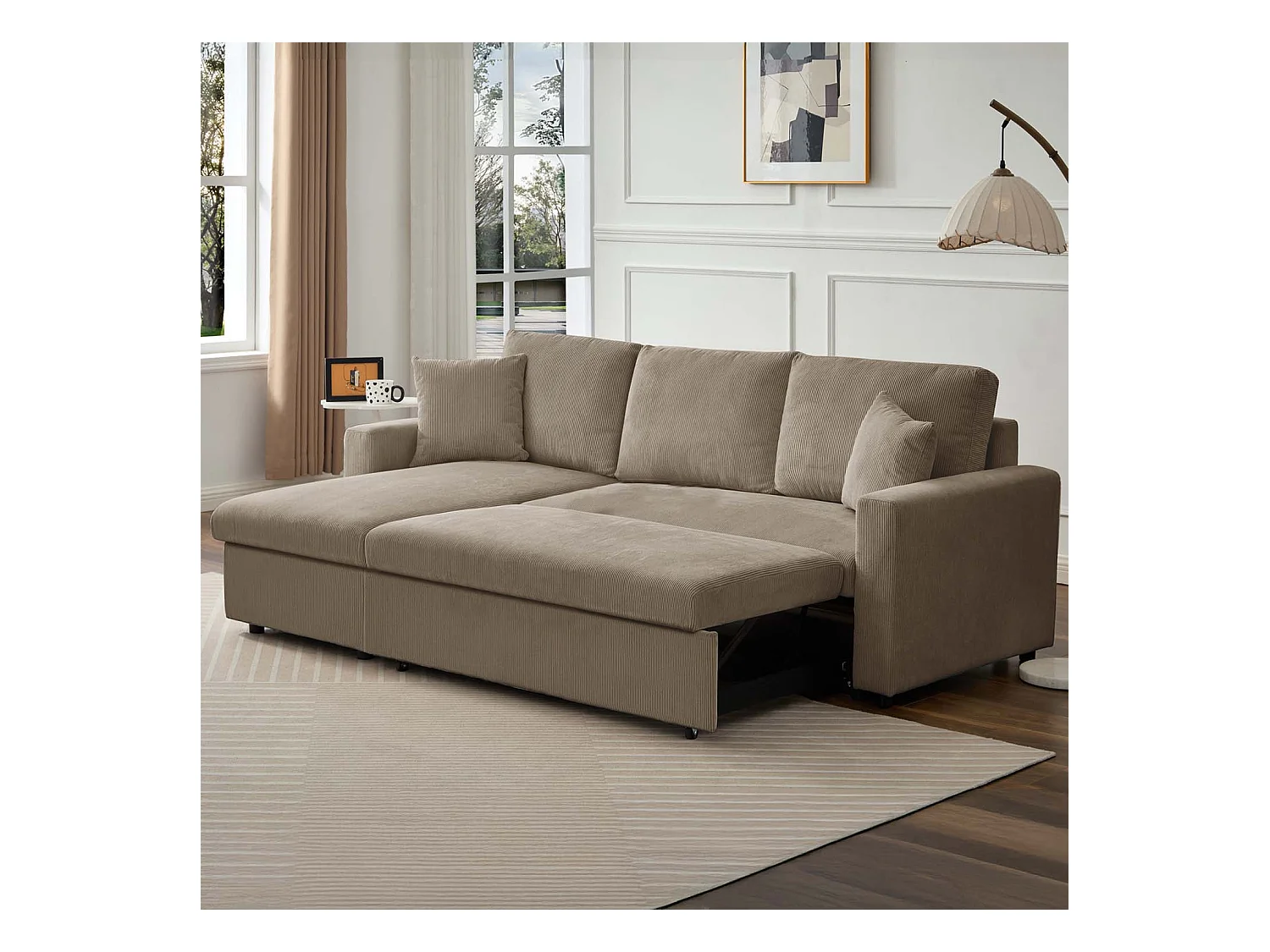 Canapé d'angle convertible Rico velours côtelé Taupe
